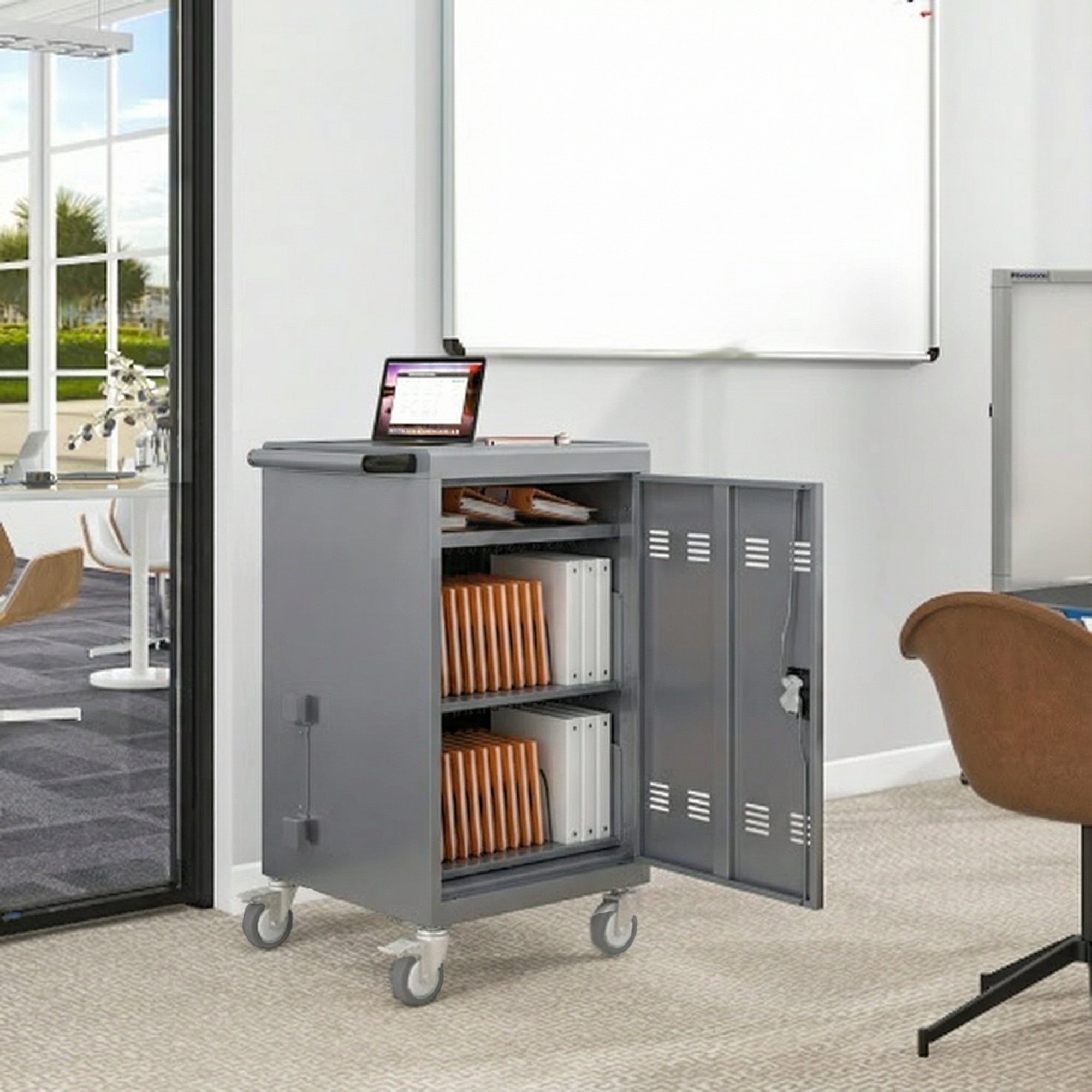 30  2Bay Mobile School Charging Cart Station For Chromebook, Tablet And Laptop Computer With Power Strip Included, Assembly Required-SILVER detail