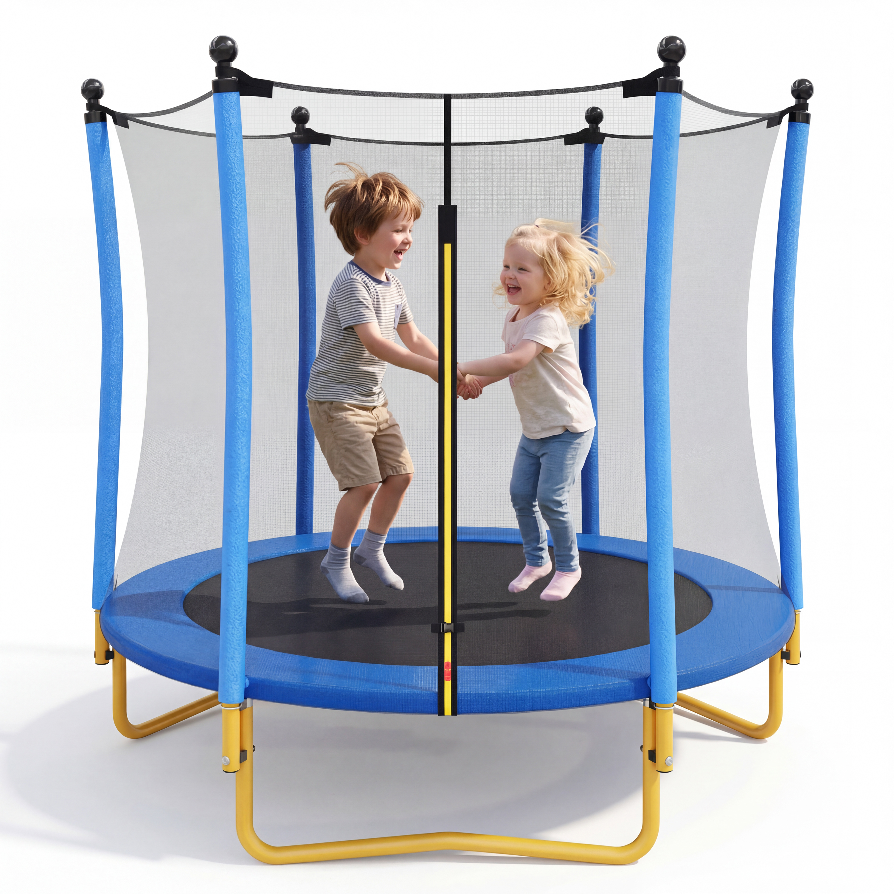 5.5 FT Kids Trampoline With Safety Net, Indoor Outdoor Toddler Trampoline With Enclosure, U-Shaped Stable Legs, Foam Padded Poles, Mini Trampoline For Kids,Blue
