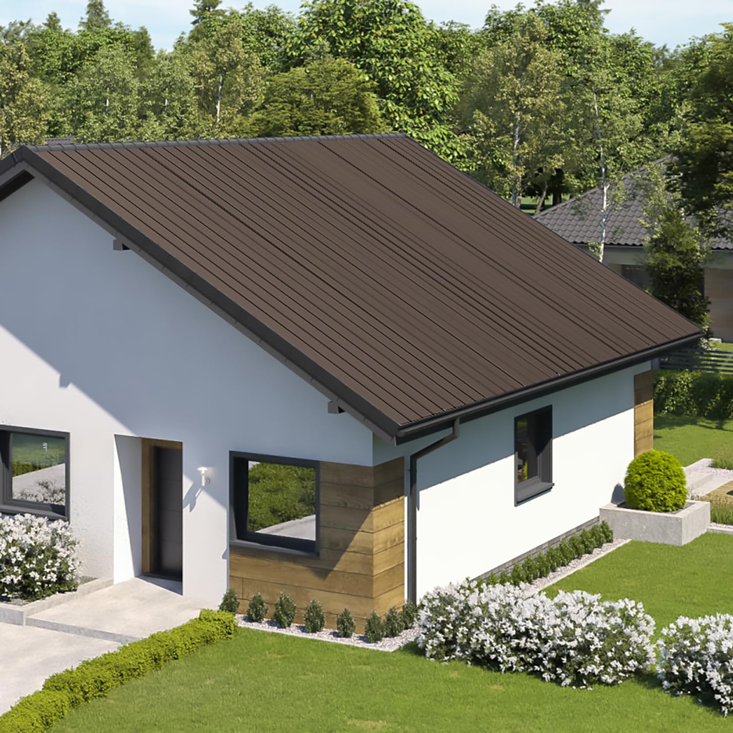 20 PCS Metal Roofing Panels, Galvanized Steel Corrugated Roof Panels Waterproof Heavy Duty Metal Siding Panels With Screws For Pergola Gazebo Garage Sheds Mobile Home   Brown