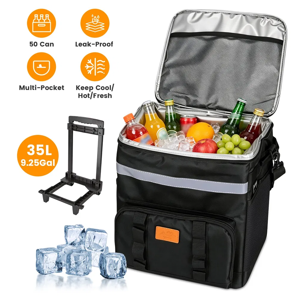 35L Rolling Cooler Bag 2-in-1 Insulated Lunch Backpack With Telescopic Handle Wh