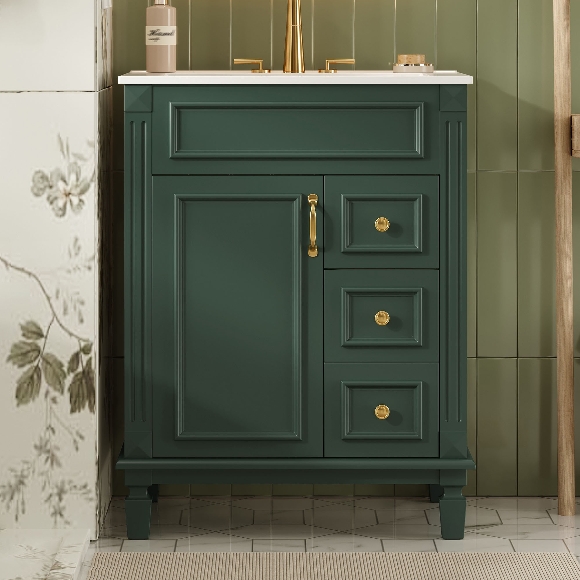 24 Bathroom Vanity With Ceramic Sink, Small Bathroom Sink Cabinet, Modern Cabinet With 2 Drawers And Adjustable Shelf