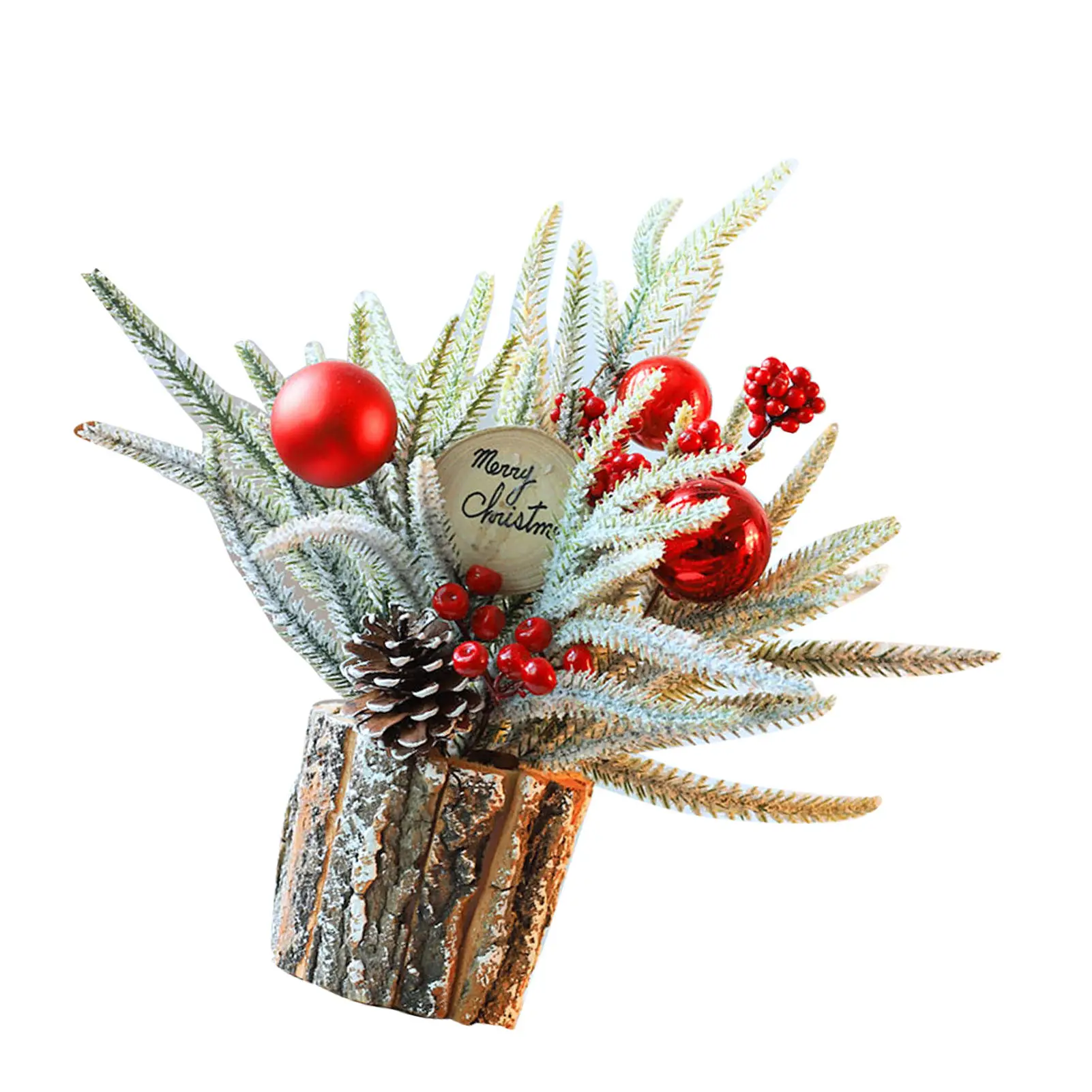 35cm Tabletop Xmas Tree Bark Wooden Barrel