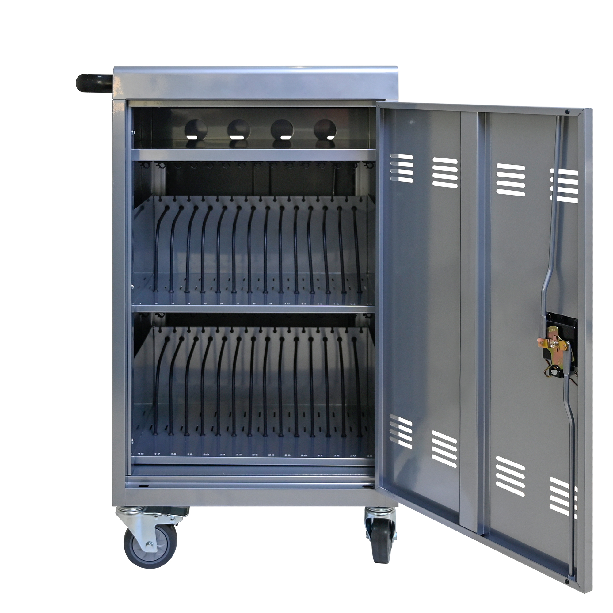 30  2Bay Mobile School Charging Cart Station For Chromebook, Tablet And Laptop Computer With Power Strip Included, Assembly Required-SILVER detail
