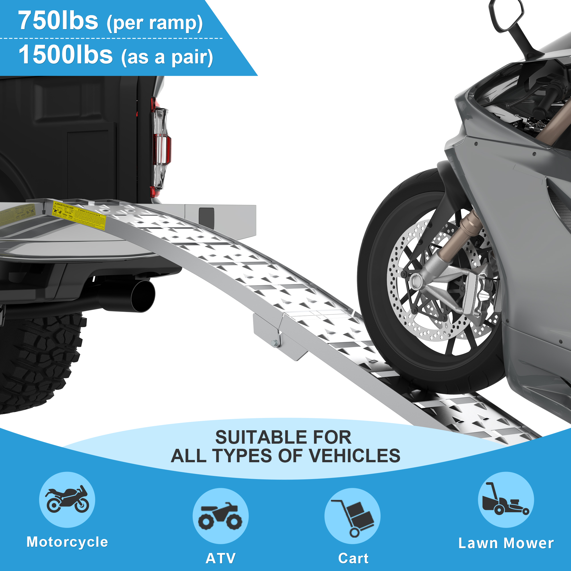 1500LB capacity anti-slip ribbed surface on CYDD aluminum truck loading ramps for ATV UTV