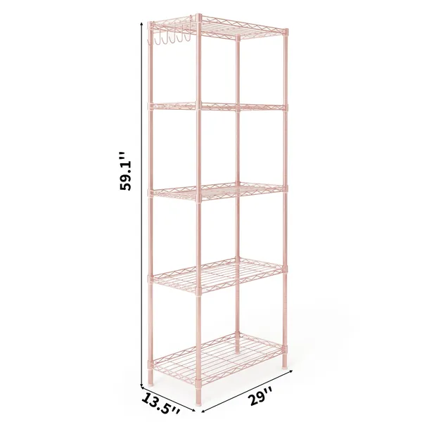 5-layer Adjustable Shelf With Adjustable Spacing, Pin-type Deformable Structure, Adjustable Feet, Display Rack, Iron, 54x29x150cm, Powder Coated With High-gloss Powder
