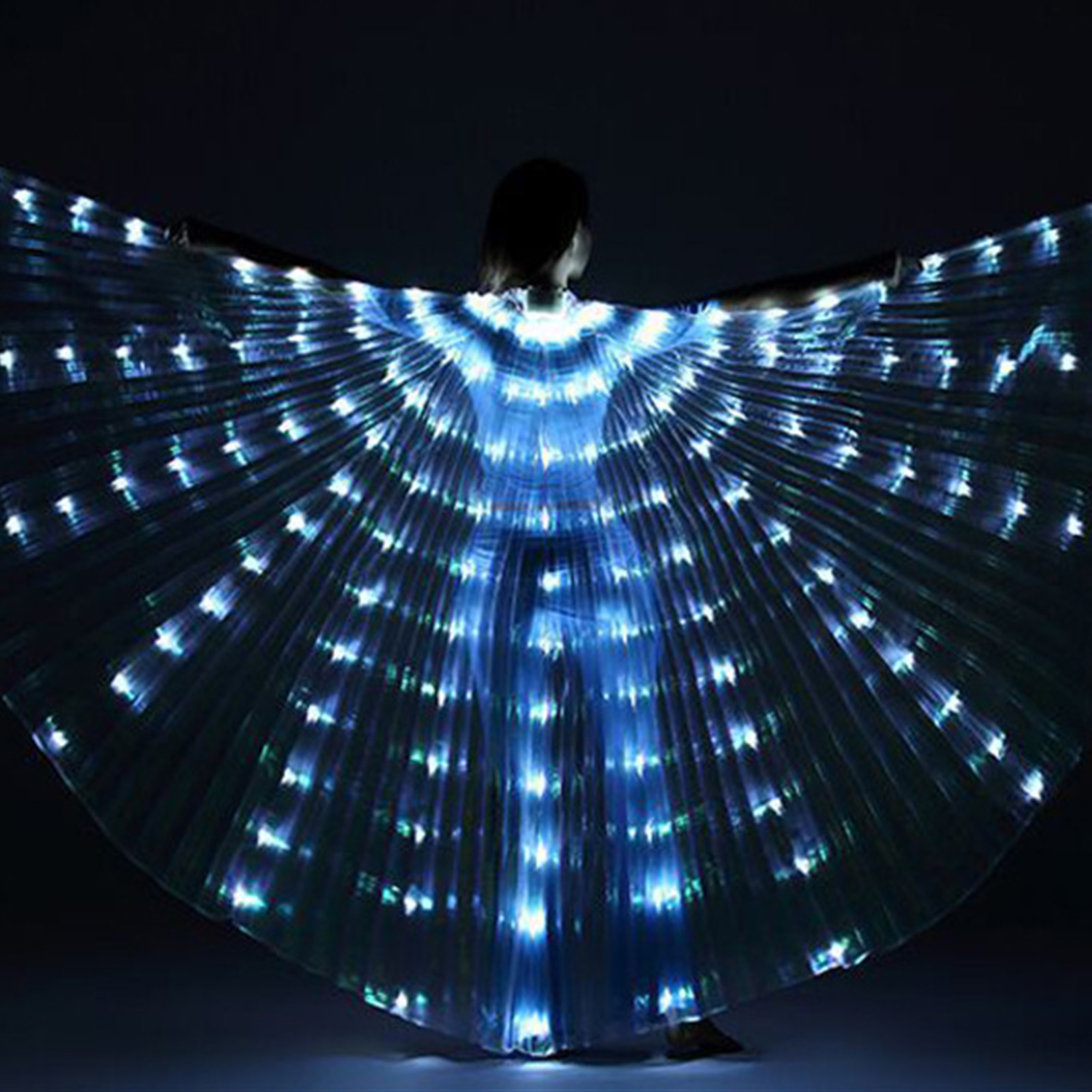 Led Light Up Wing For Adults 9.8ft Polyester Glowing Wing Belly Dance Costume Performance Clothing With Telescopic Rods For Carnival White