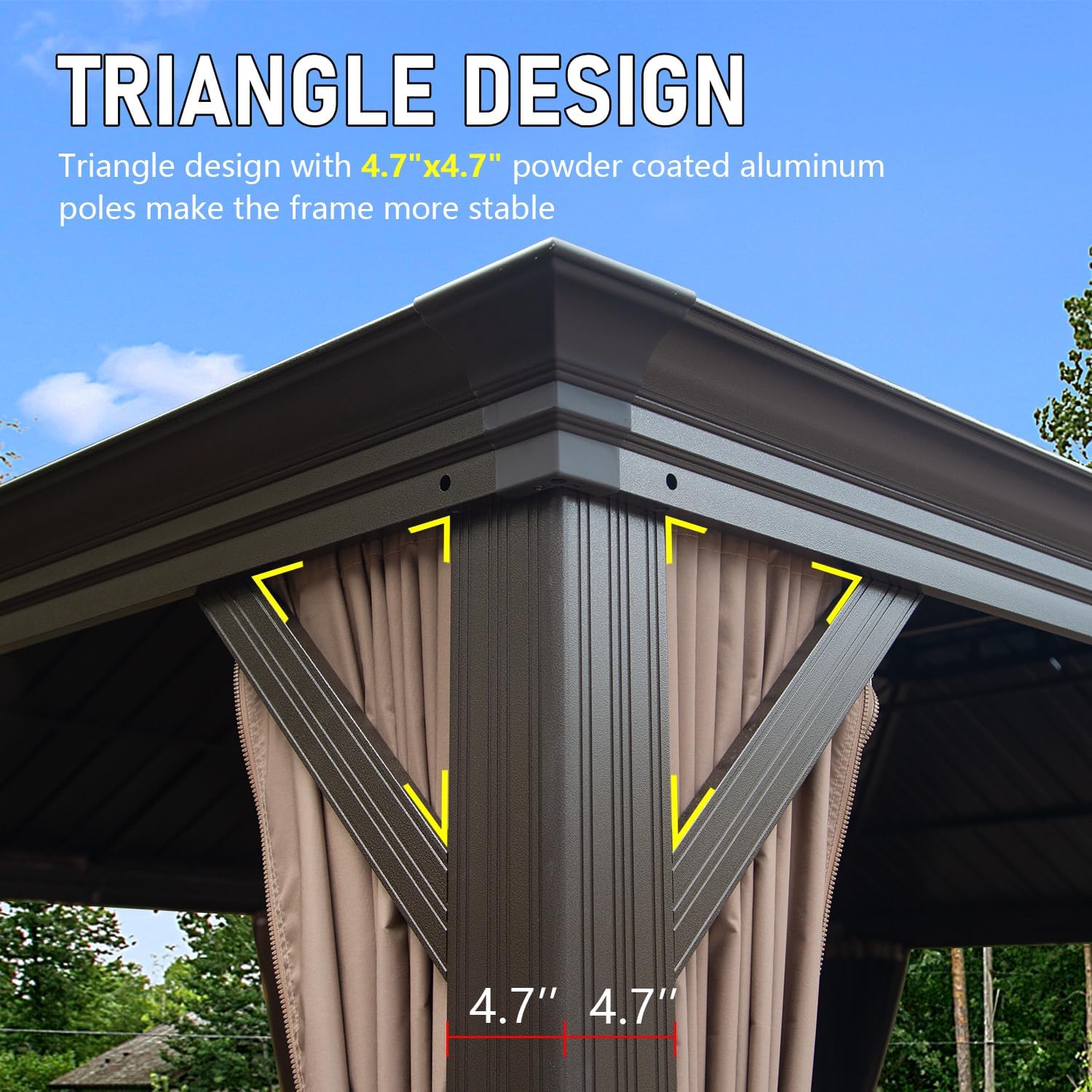 14x24FT Hardtop Gazebo, Outdoor Gazebo With Galvanized Steel Double Roof, Aluminum Frame, Built-in Gutter System, Curtain And Netting, Metal Gazebo Pavilion For Patio Deck Garden, Brown