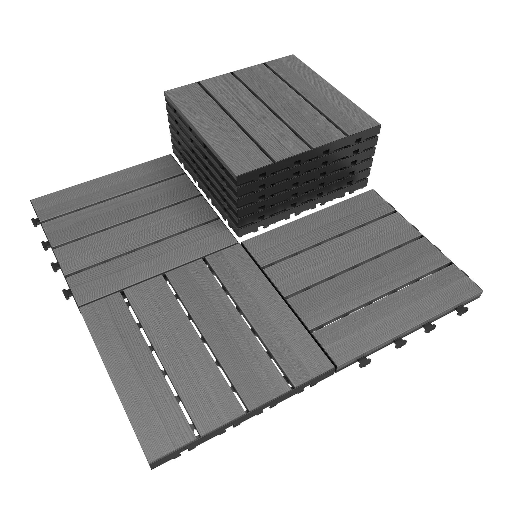 9 Pcs Interlocking Deck Tiles, 12 X 12 HDPE Outdoor Flooring, Patio Flooring Outdoor Waterproof, Deck Tiles Outdoor Waterproof For Deck Garden Poolside, All Weather Use -Dark Grey