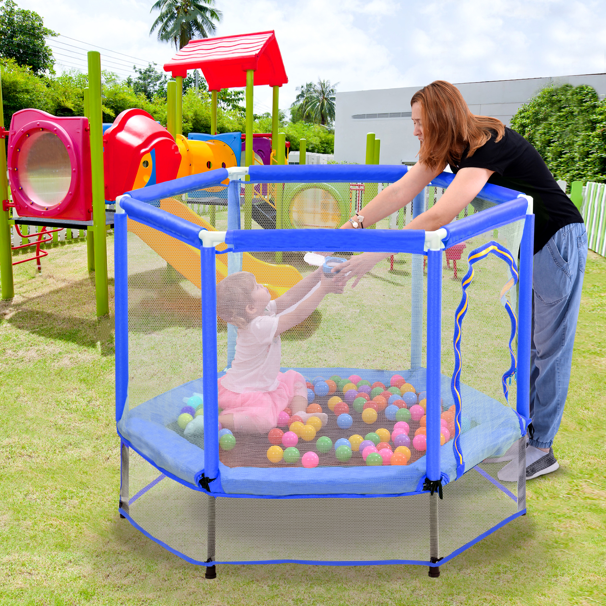 55 Toddlers Trampoline with Safety Enclosure Net and Balls β photo 3