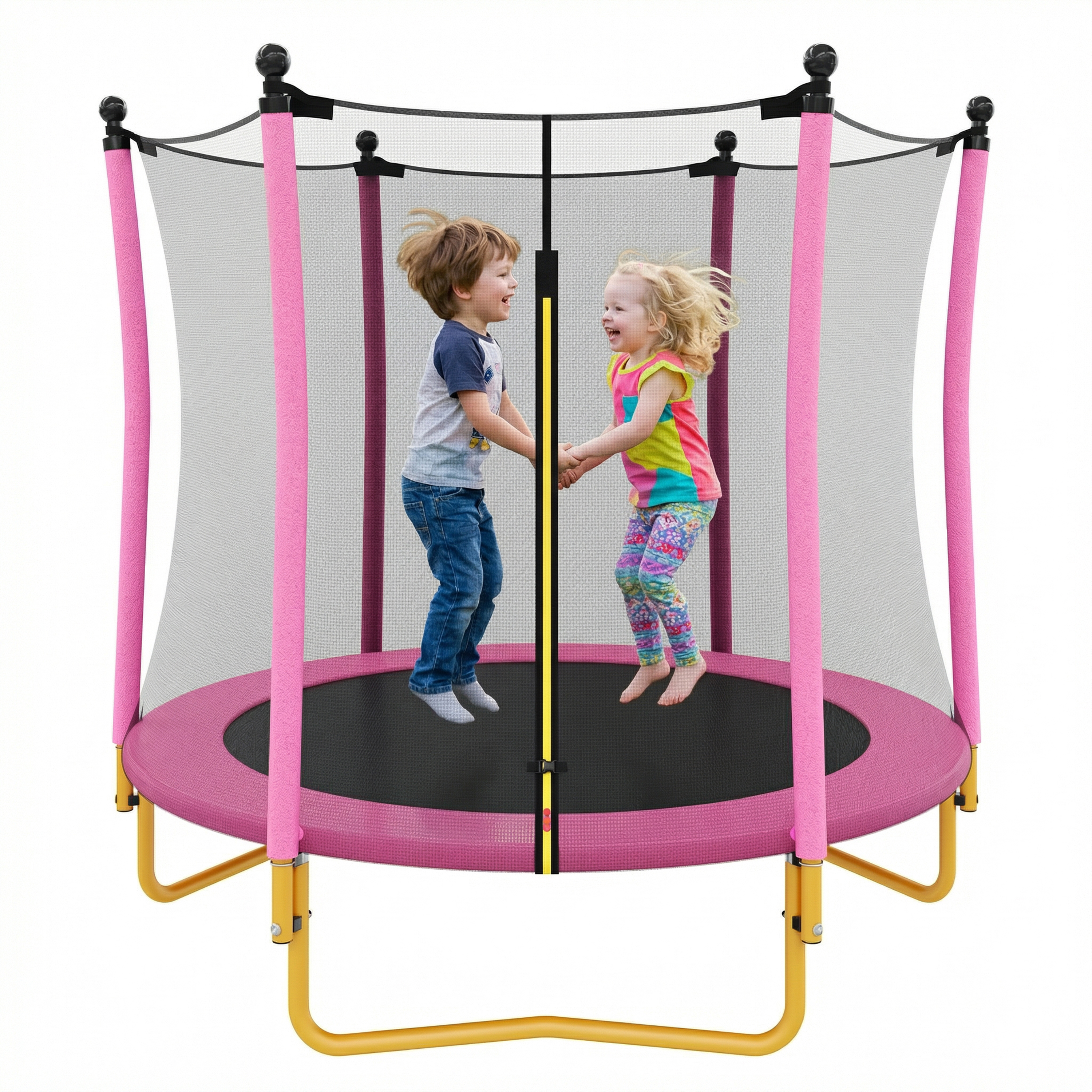 5.5 FT Kids Trampoline With Safety Net, Indoor Outdoor Toddler Trampoline With Enclosure, U-Shaped Stable Legs, Foam Padded Poles, Mini Trampoline For Kids