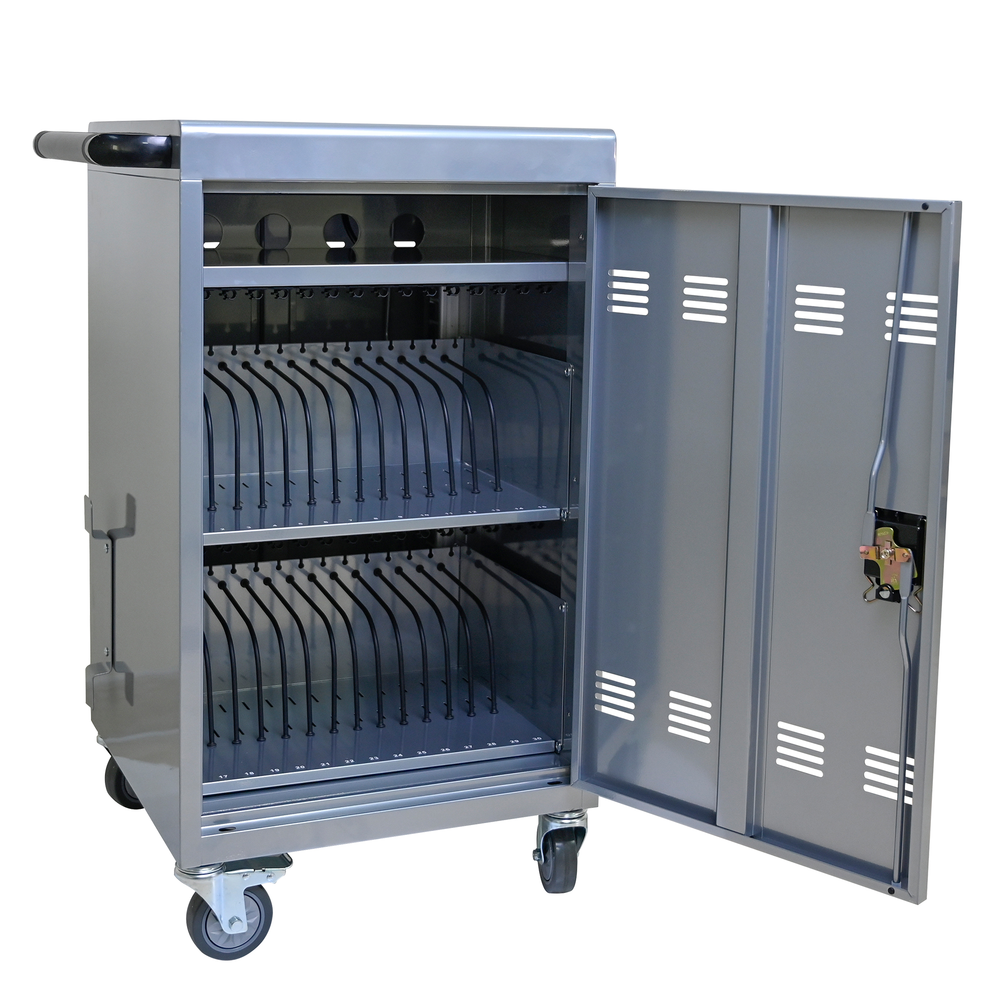 30  2Bay Mobile School Charging Cart Station For Chromebook, Tablet And Laptop Computer With Power Strip Included, Assembly Required-SILVER detail