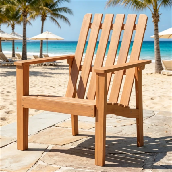 Natural Finish Acacia Wood Adirondack Chair, Ergonomic Backrest & Extra Armrests Heavy Duty Outdoor Lounge Chair For Garden Lawn Gathering