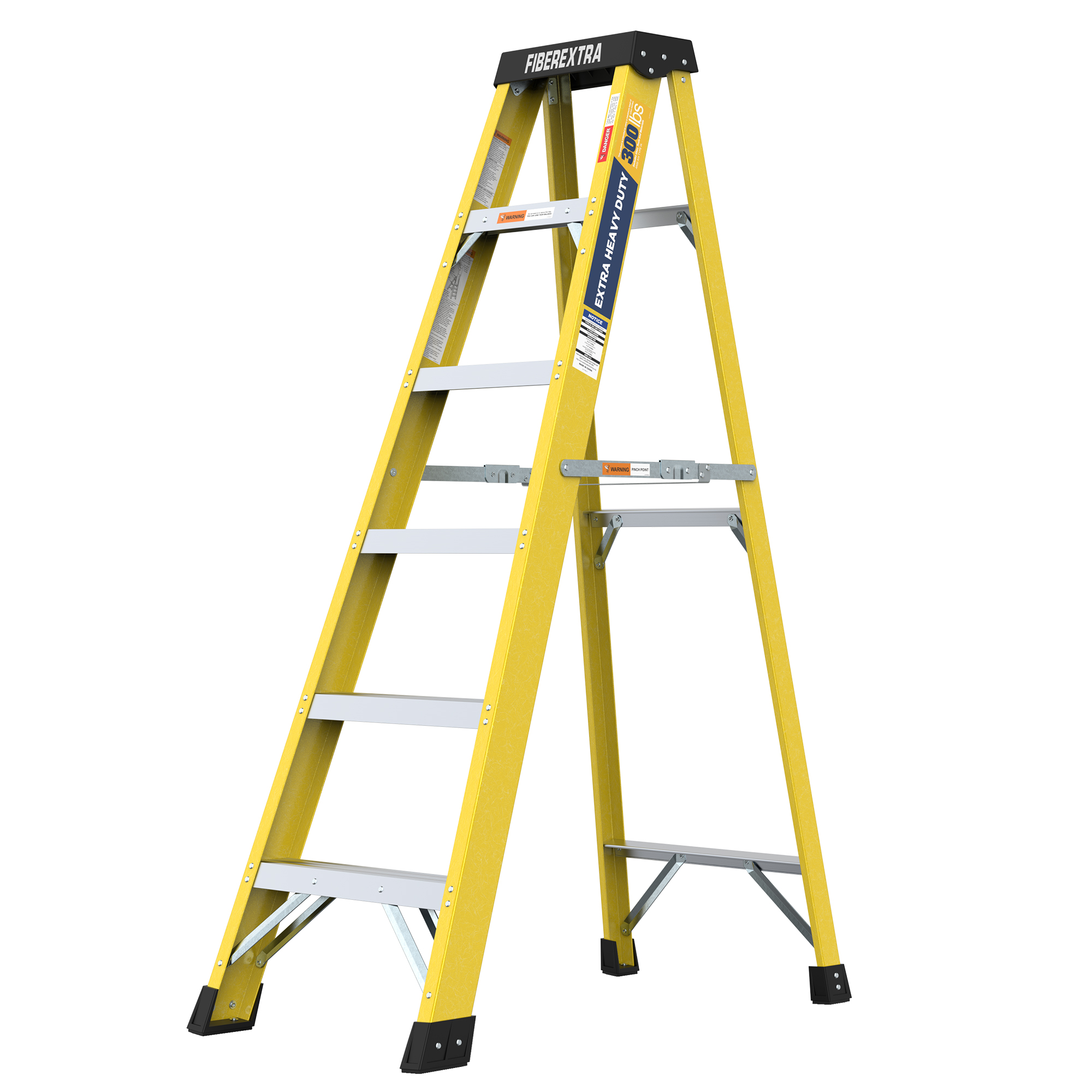 Fiberglass Reinforced Single Side Ladder -Lightweight Non-Conductive Access Ladder 6 Step Yellow