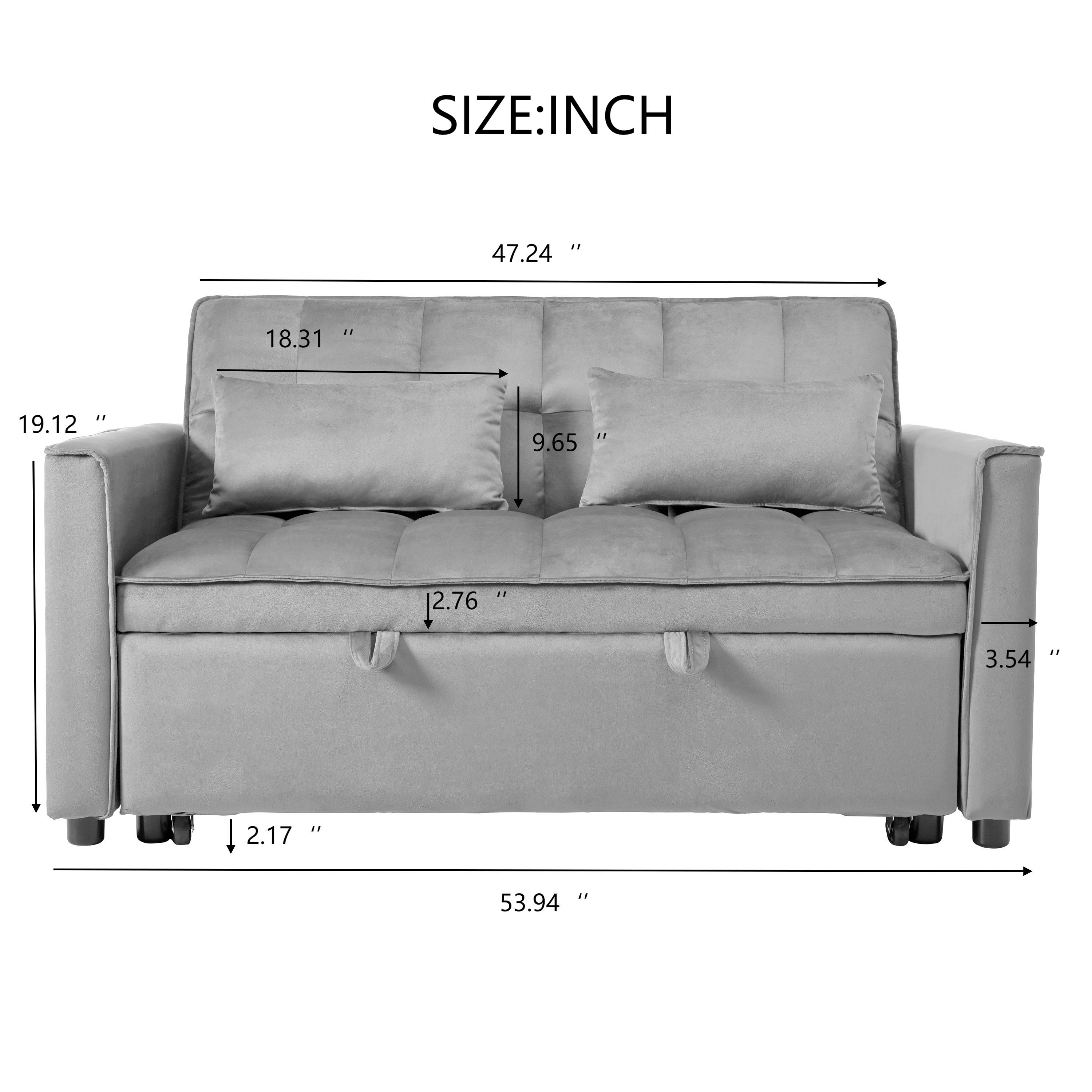 Convertible Sofa Bed,3-in-1 Pull Out Couch Bed With Reclining Backrest And Pillows,Sofa Bed Chair Full Convertible Sleeper Loveseat For  Living Room, Home Or Office  Light Gray