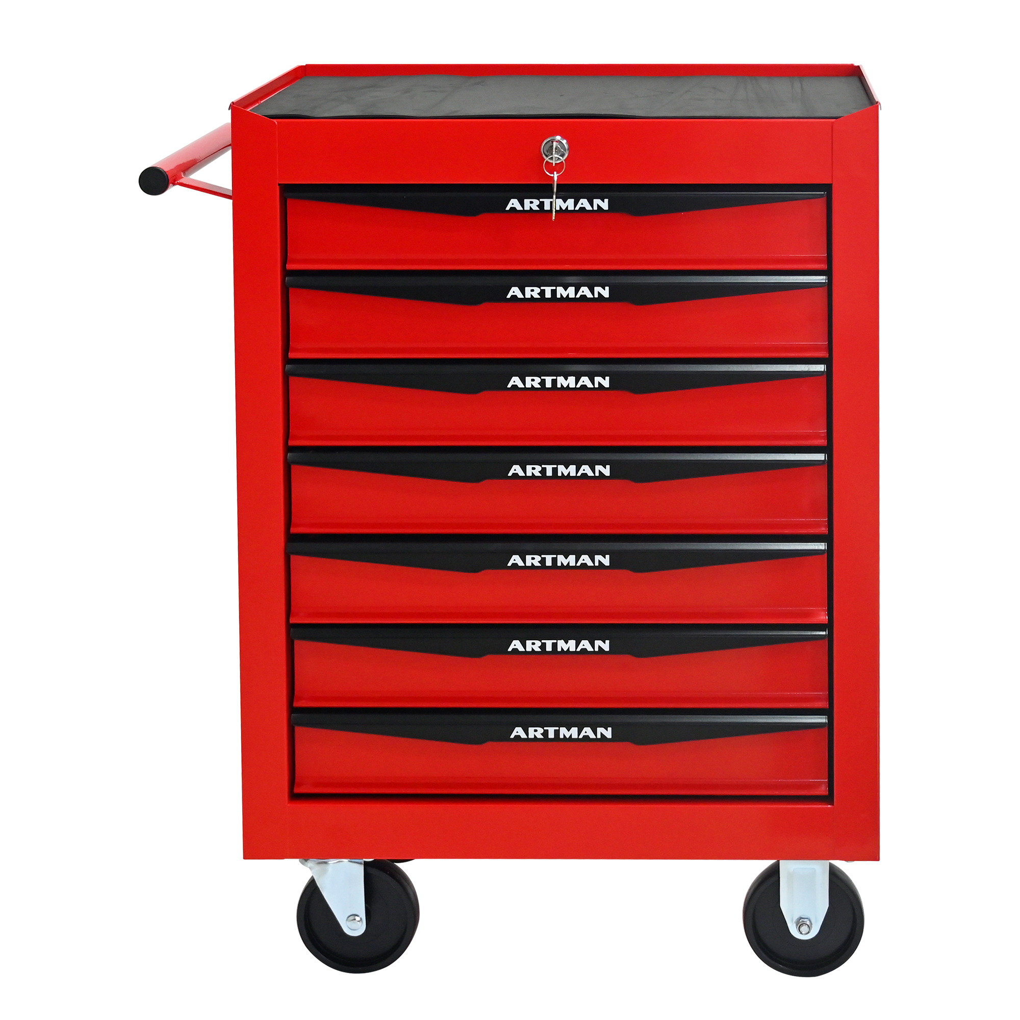 Rolling Metal Tool Chest With 7 Drawers, 20 7-Drawer Tool Chest Cabinet With Ball Bearing Drawer Slides, Steel Tool Storage Box Organizer -Red&Black