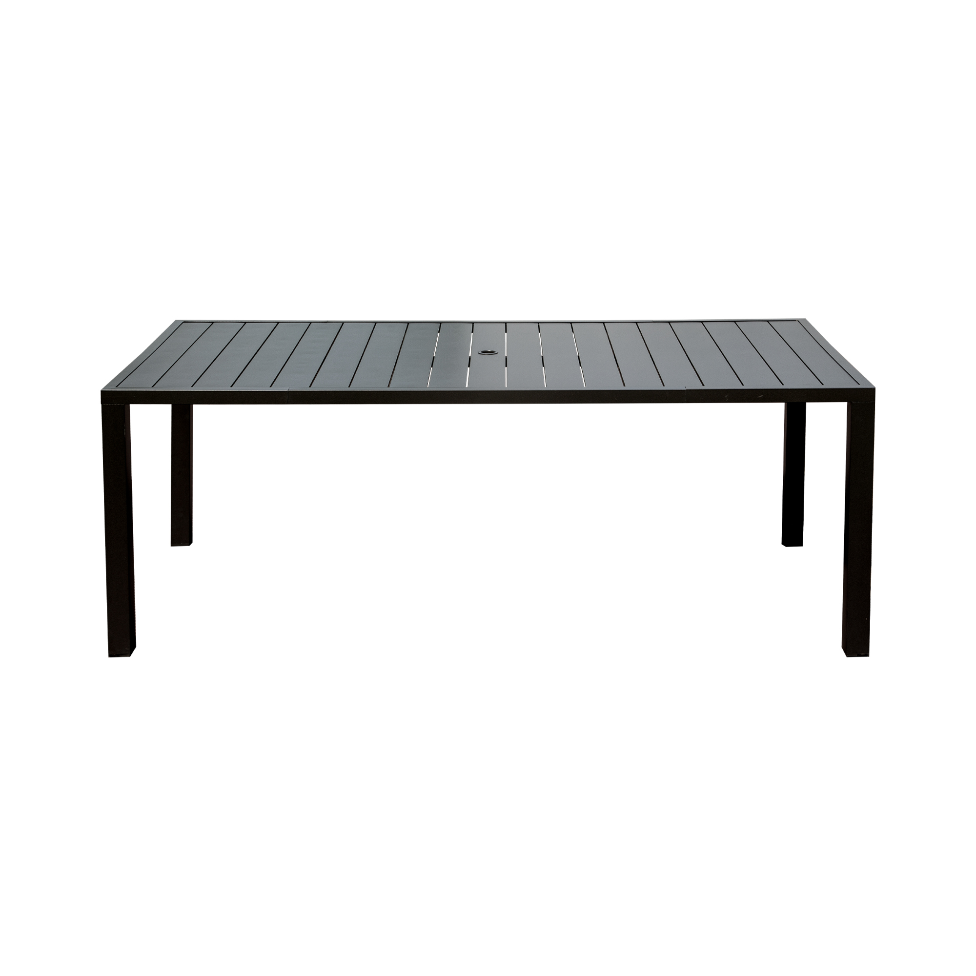 Outdoor Dining Table For 8 Person,Square Slatted Metal Patio Table For Deck Garden Lawn Backyard Use With Umbrella Hole, Brown
