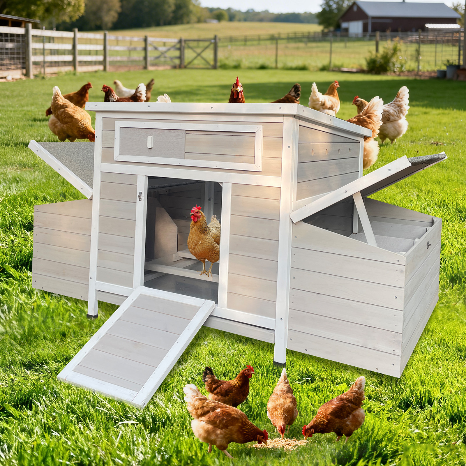 Prohibited Platform-Temu,Large Wooden Chicken Coop Outdoor Hen House Poultry Cage For Outdoor With 2 Sides Nesting Boxes