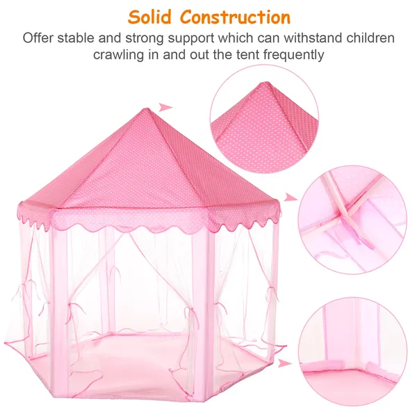 Foldable Princess Play Castle Tent For Girls, Large Space Playhouse With Breathable Mesh Doors, Stable Structure Indoor Outdoor Play Tent, Ideal Gift For Toddler Girls Play & Relax-pink