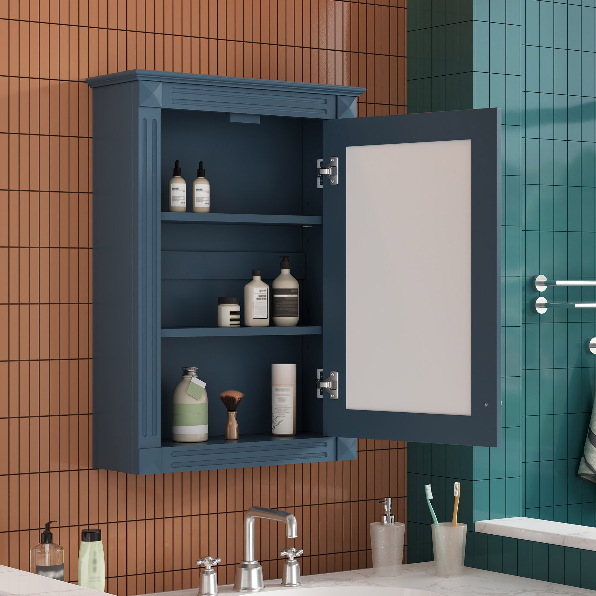 20   Wall Mounted Bathroom Storage Cabinet With Mirror, Medicine Cabinet With Height Adjustable Shelf, Over The Toilet Space Saver Cabinet