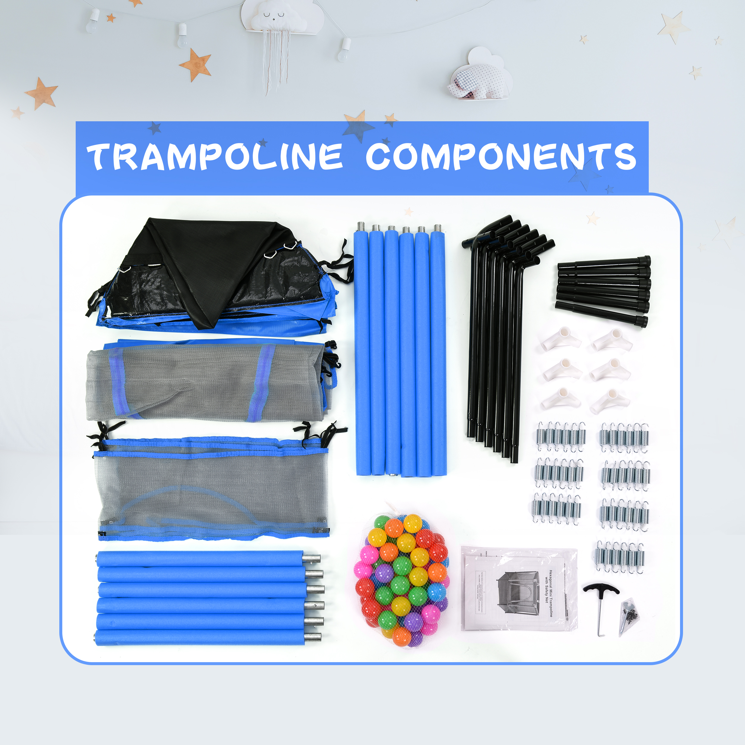 55 Toddlers Trampoline with Safety Enclosure Net and Balls β photo 2