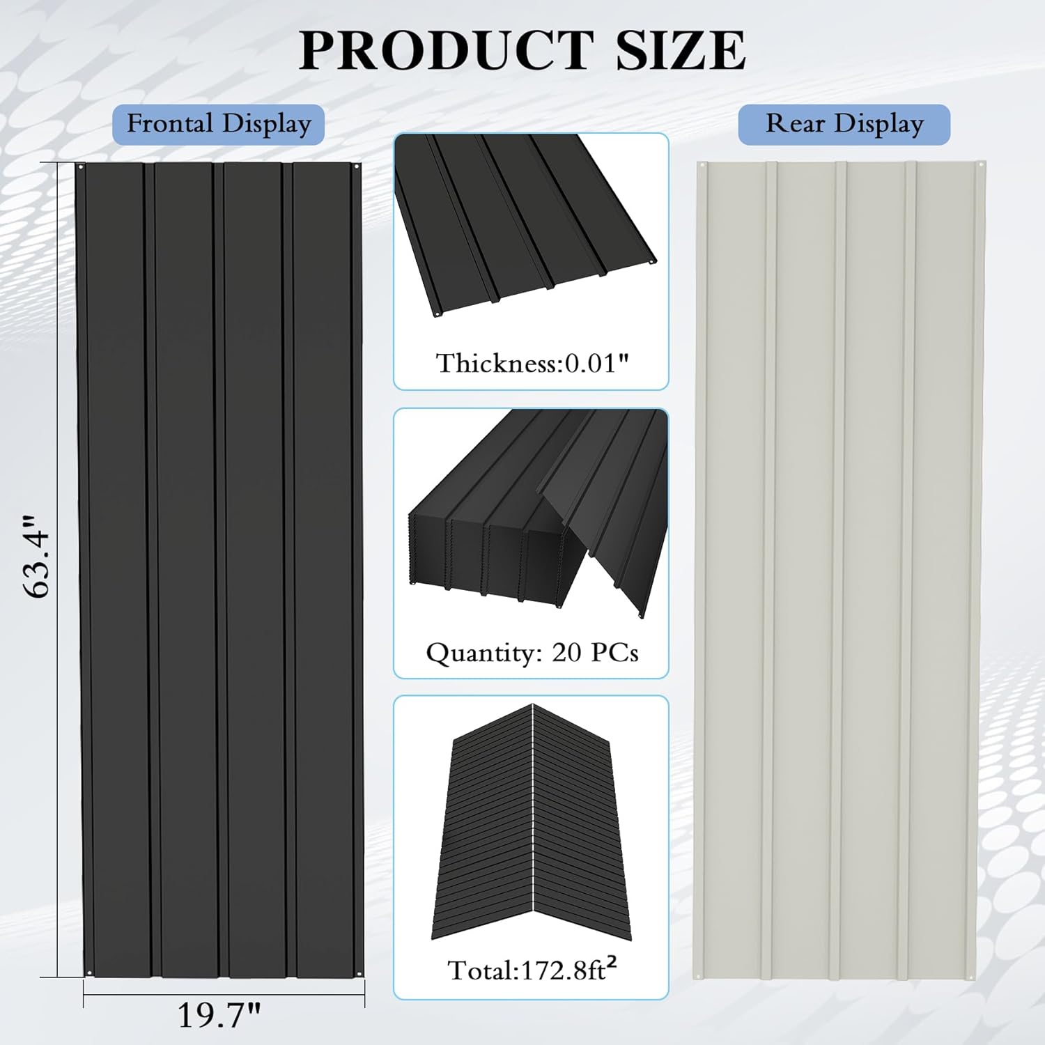 20 PCS Metal Roofing Panels, Galvanized Steel Corrugated Roof Panels Waterproof Heavy Duty Metal Siding Panels With Screws For Pergola Gazebo Garage Sheds Mobile Home   Grey