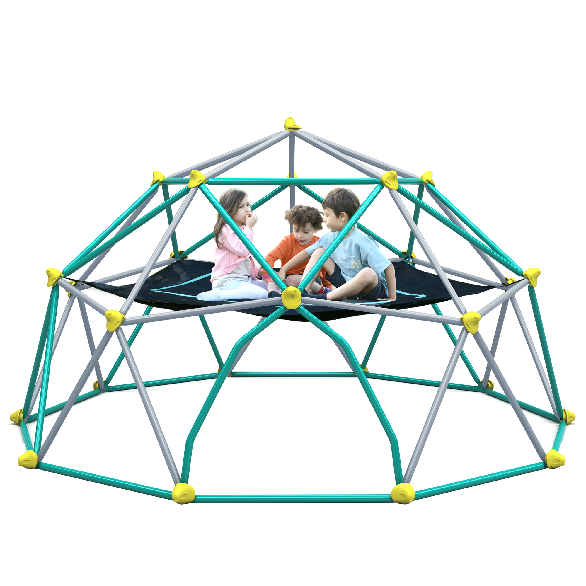 12ft Geometric Dome Climber Play Center, Kids Climbing Dome Tower With Hammock, Rust & UV Resistant Steel Supporting 10 0 0 LBS