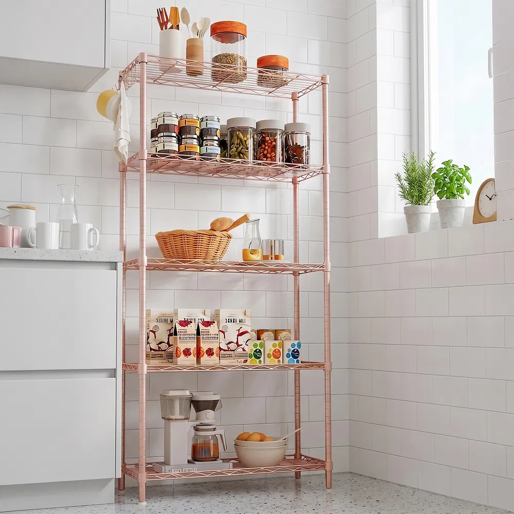 5-layer Adjustable Shelf With Adjustable Spacing, Pin-type Deformable Structure, Adjustable Feet, Display Rack, Iron, 54x29x150cm, Powder Coated With High-gloss Powder
