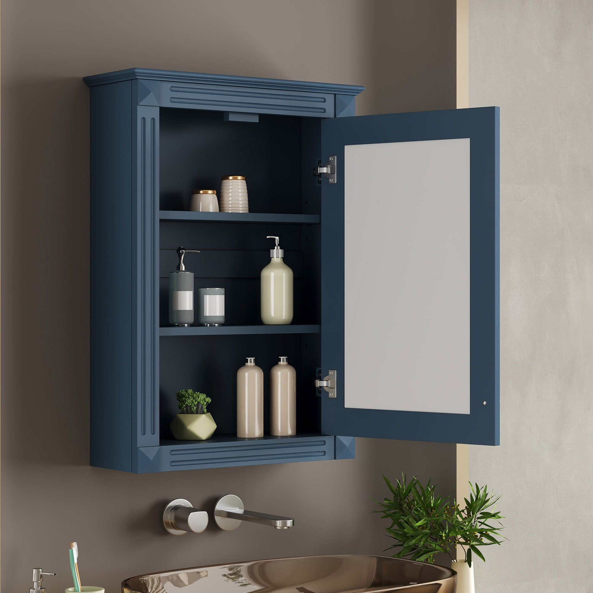 20   Wall Mounted Bathroom Storage Cabinet With Mirror, Medicine Cabinet With Height Adjustable Shelf, Over The Toilet Space Saver Cabinet