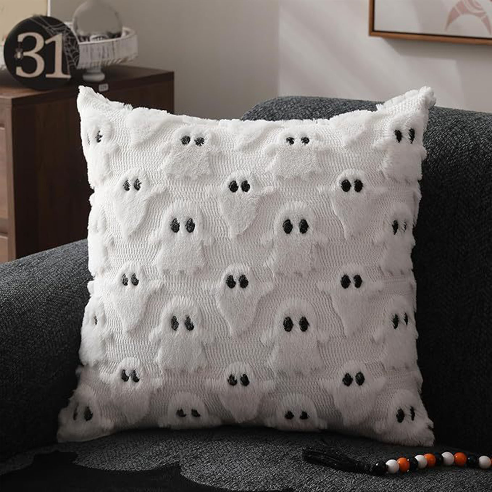 Ghost Pillow Case Comfort Decorative Soft Plush Throw Pillow Cover For Living Room Sofa Decor 2PCS