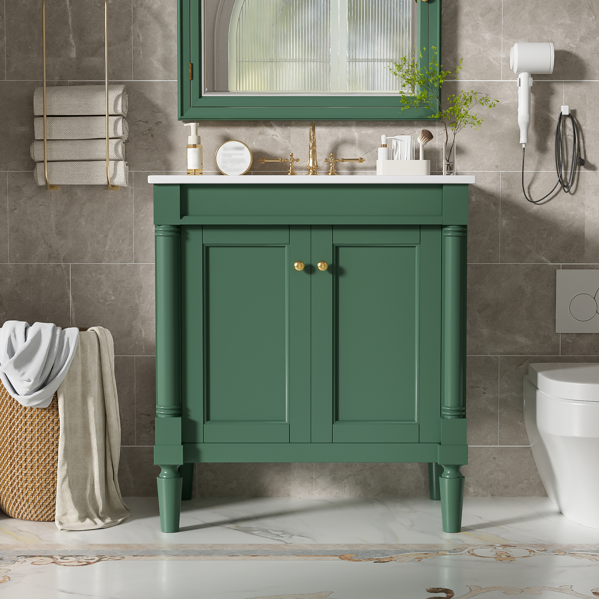 30 Luxurious Bathroom Vanity Cabinet With Ceramic Sink Basin, 30-Inch, Storage Cabinet With Soft Close Doors And Solid Wood Legs