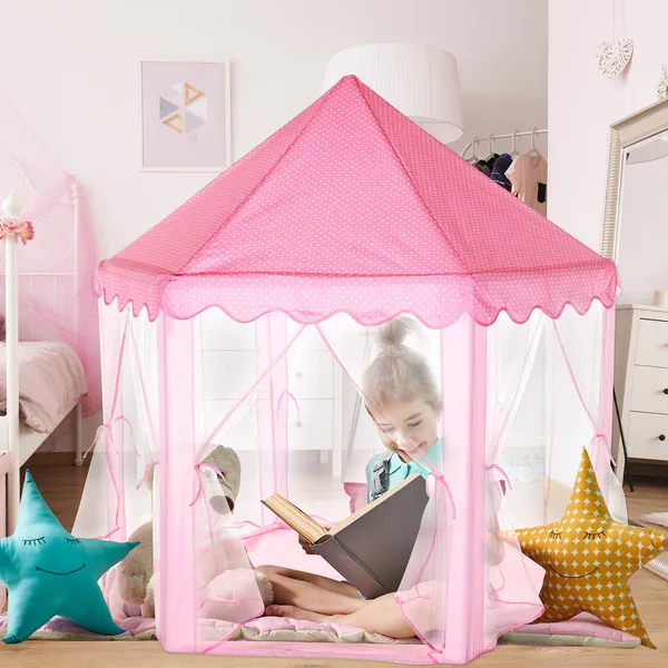 Foldable Princess Play Castle Tent For Girls, Large Space Playhouse With Breathable Mesh Doors, Stable Structure Indoor Outdoor Play Tent, Ideal Gift For Toddler Girls Play & Relax-pink