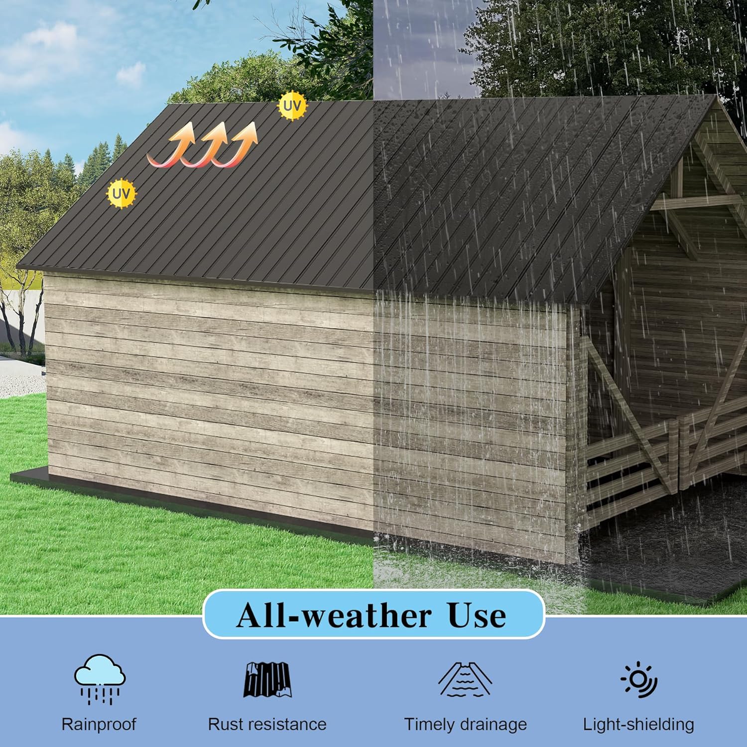20 PCS Metal Roofing Panels, Galvanized Steel Corrugated Roof Panels Waterproof Heavy Duty Metal Siding Panels With Screws For Pergola Gazebo Garage Sheds Mobile Home   Grey detail