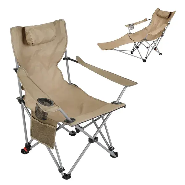 Outdoor Reclining Camping Lounge Chair 95-160 Adjustable Angle Carbon Steel Frame Heavy Duty Foldable Chair With Storage Bag For Patio Backyard Travel