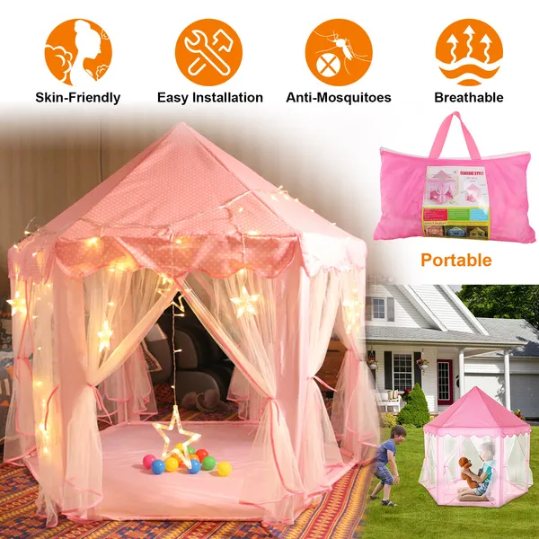 Foldable Princess Play Castle Tent For Girls, Large Space Playhouse With Breathable Mesh Doors, Stable Structure Indoor Outdoor Play Tent, Ideal Gift For Toddler Girls Play & Relax-pink