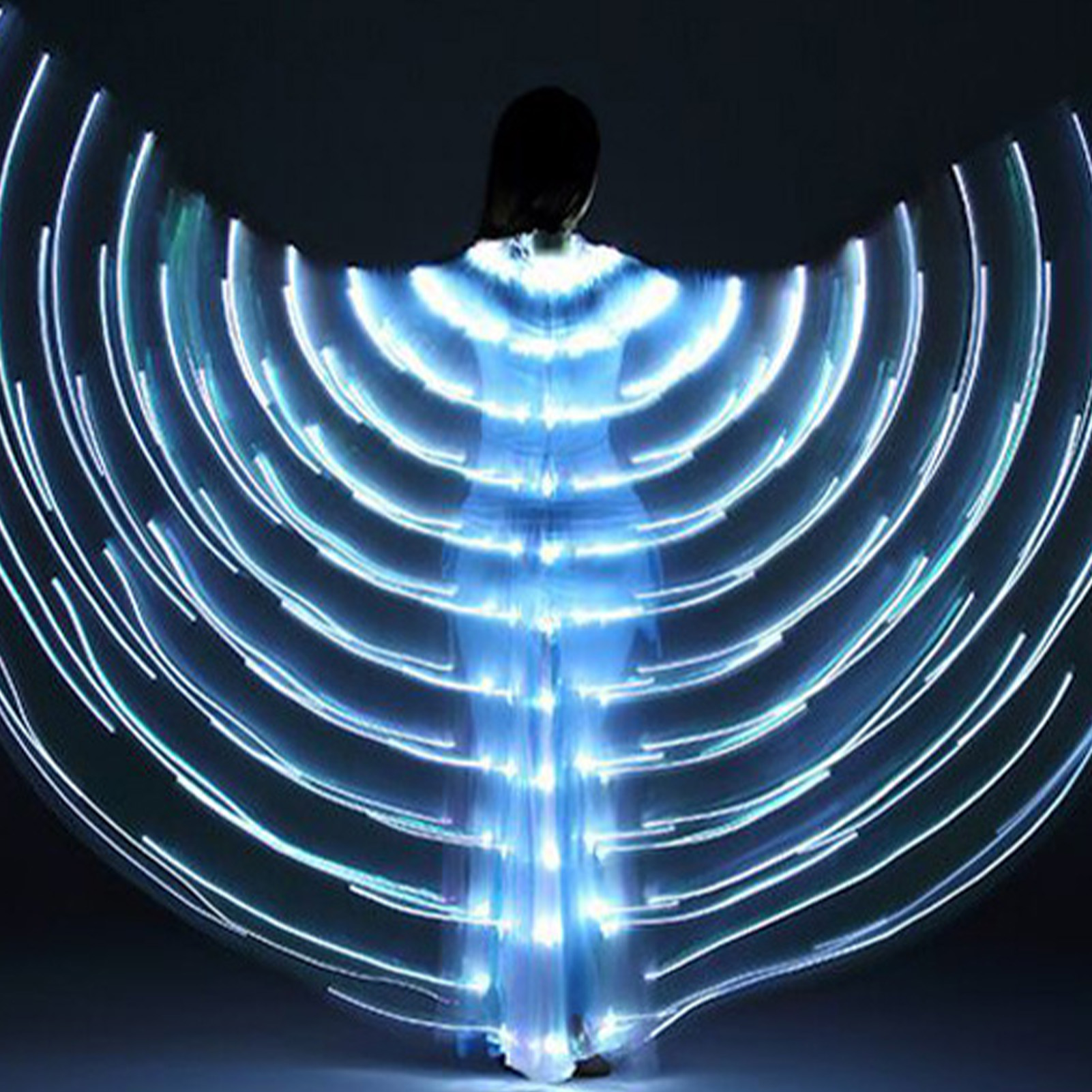 Led Light Up Wing For Adults 9.8ft Polyester Glowing Wing Belly Dance Costume Performance Clothing With Telescopic Rods For Carnival White