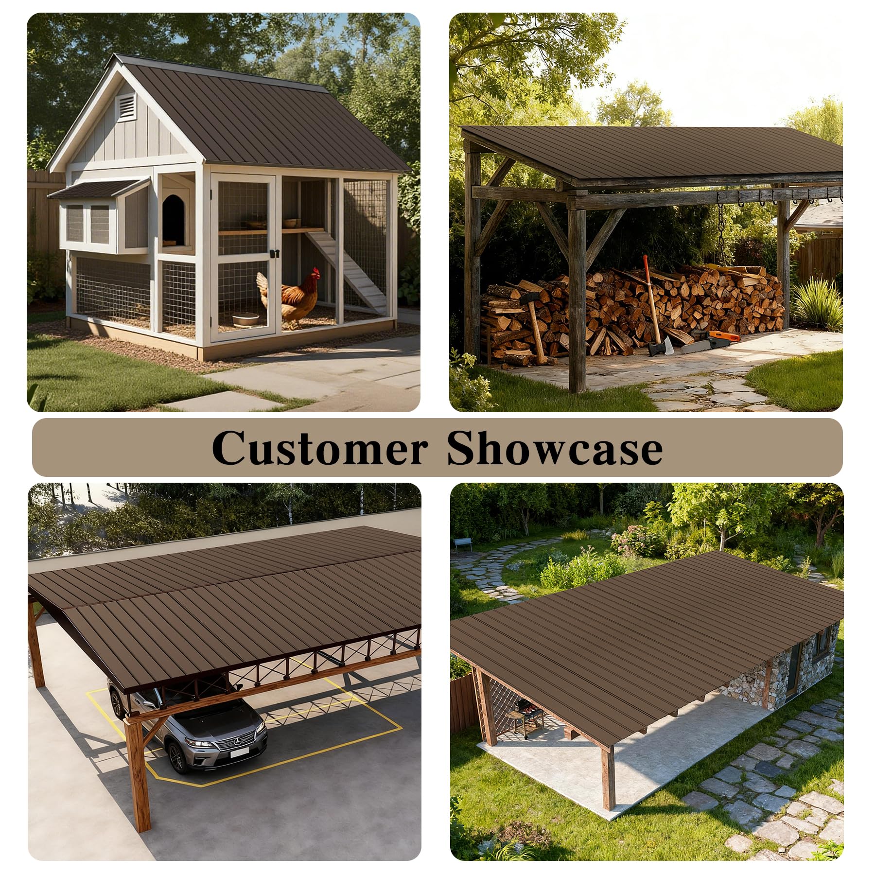 20 PCS Metal Roofing Panels, Galvanized Steel Corrugated Roof Panels Waterproof Heavy Duty Metal Siding Panels With Screws For Pergola Gazebo Garage Sheds Mobile Home   Brown detail