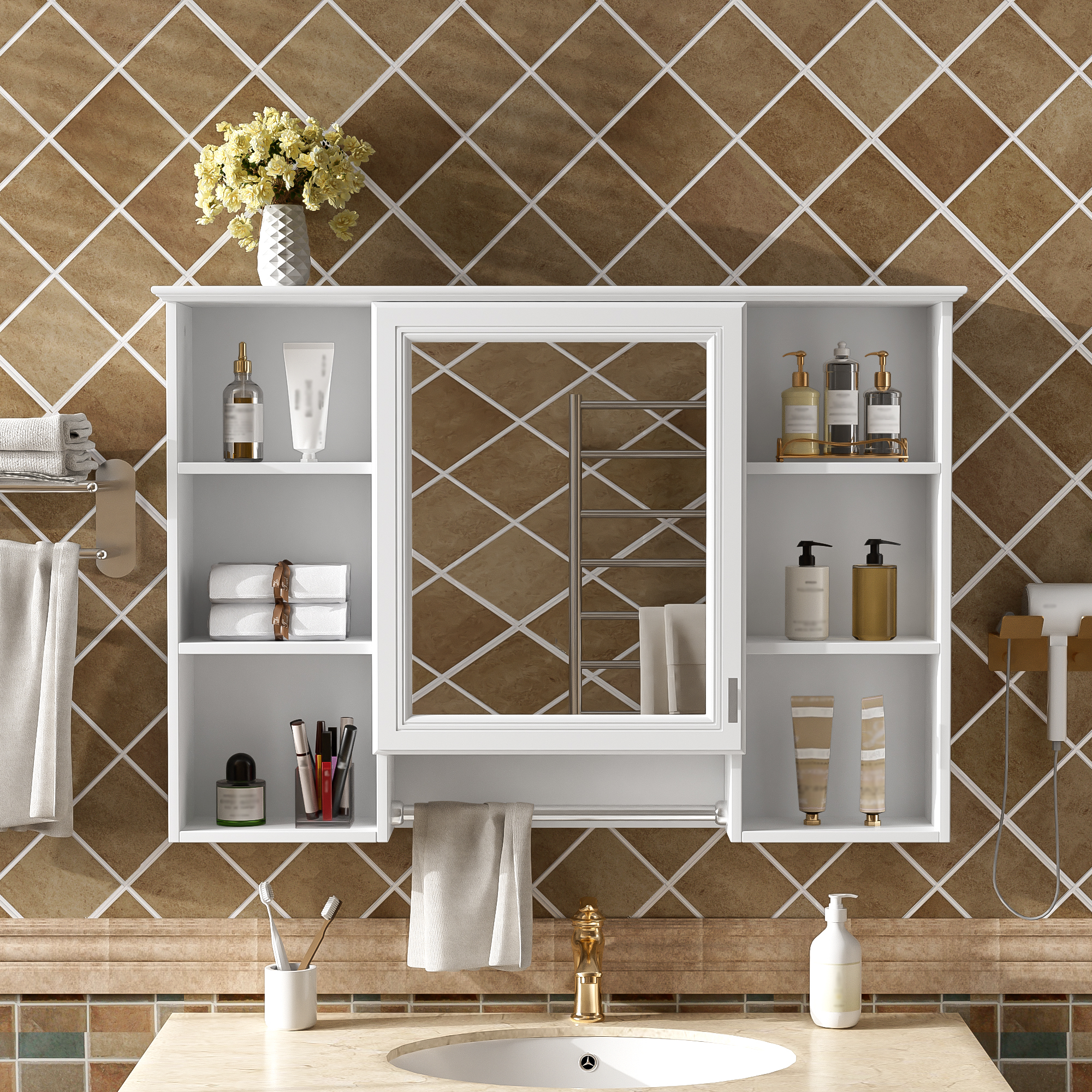3-in-1 Bathroom Mirror Cabinet, 42 Inch Wall Mounted Medicine Cabinet With Adjustable Shelf & Soft Close Door, High-Define Mirror With Storage For Bathroom Vanity — foto 4
