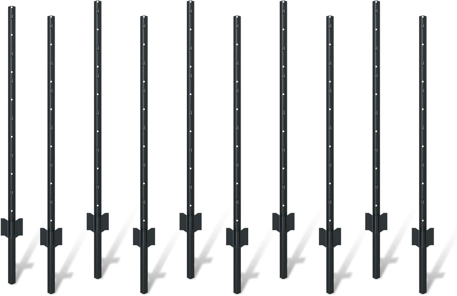 10 Piece Garden Fence Post Set, 4-foot Heavy-duty U-shaped Metal Posts For Wire Mesh Fences, No-dig Temporary Fence Posts, Black