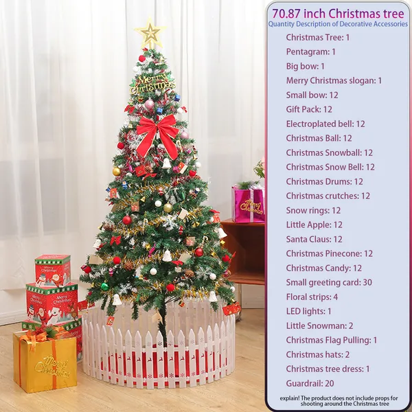 6ft Artificial Christmas Tree With LED Energy-saving Lights, Including 195 Pendant Tree Skirts And Guardrails view 4