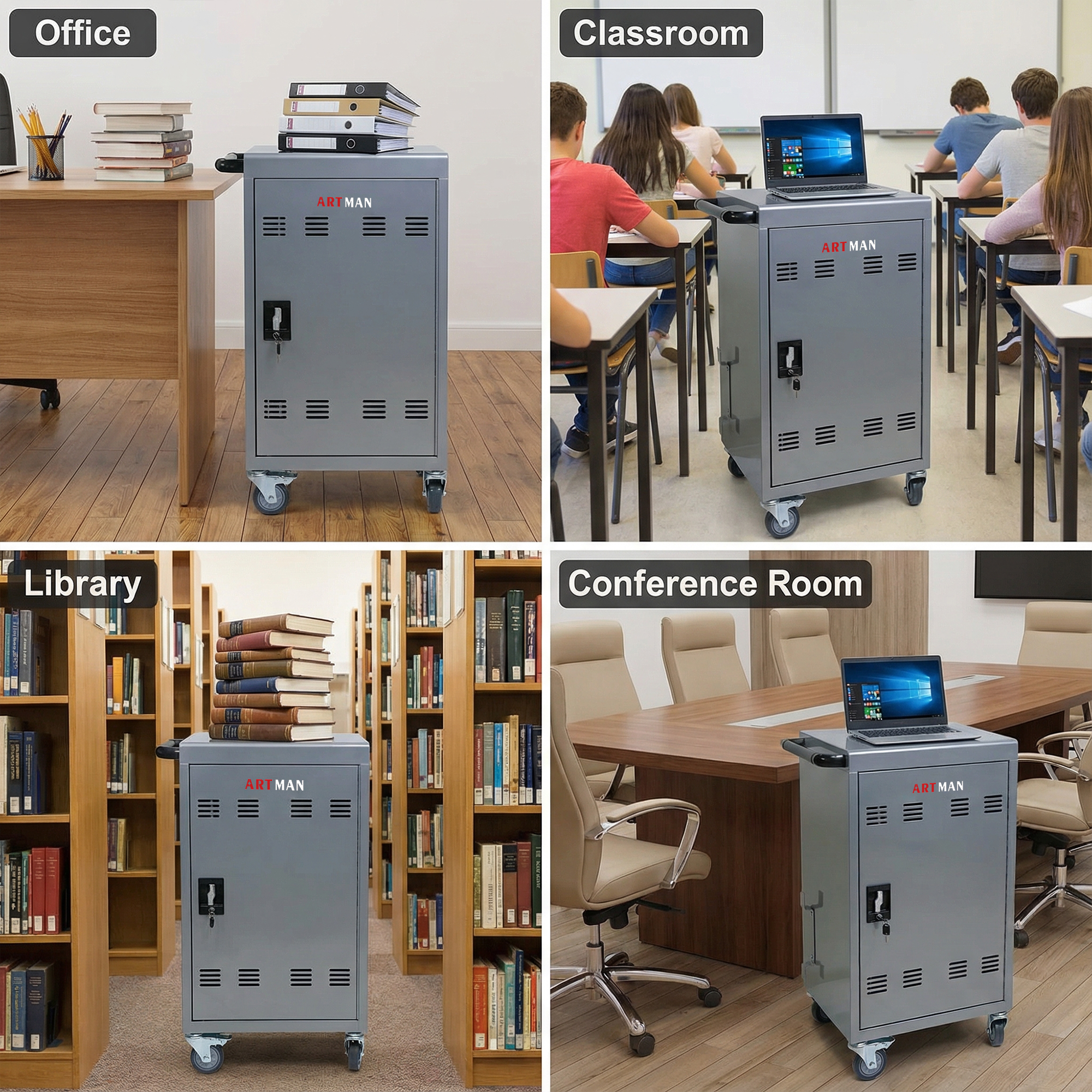 30  2Bay Mobile School Charging Cart Station For Chromebook, Tablet And Laptop Computer With Power Strip Included, Assembly Required-SILVER detail