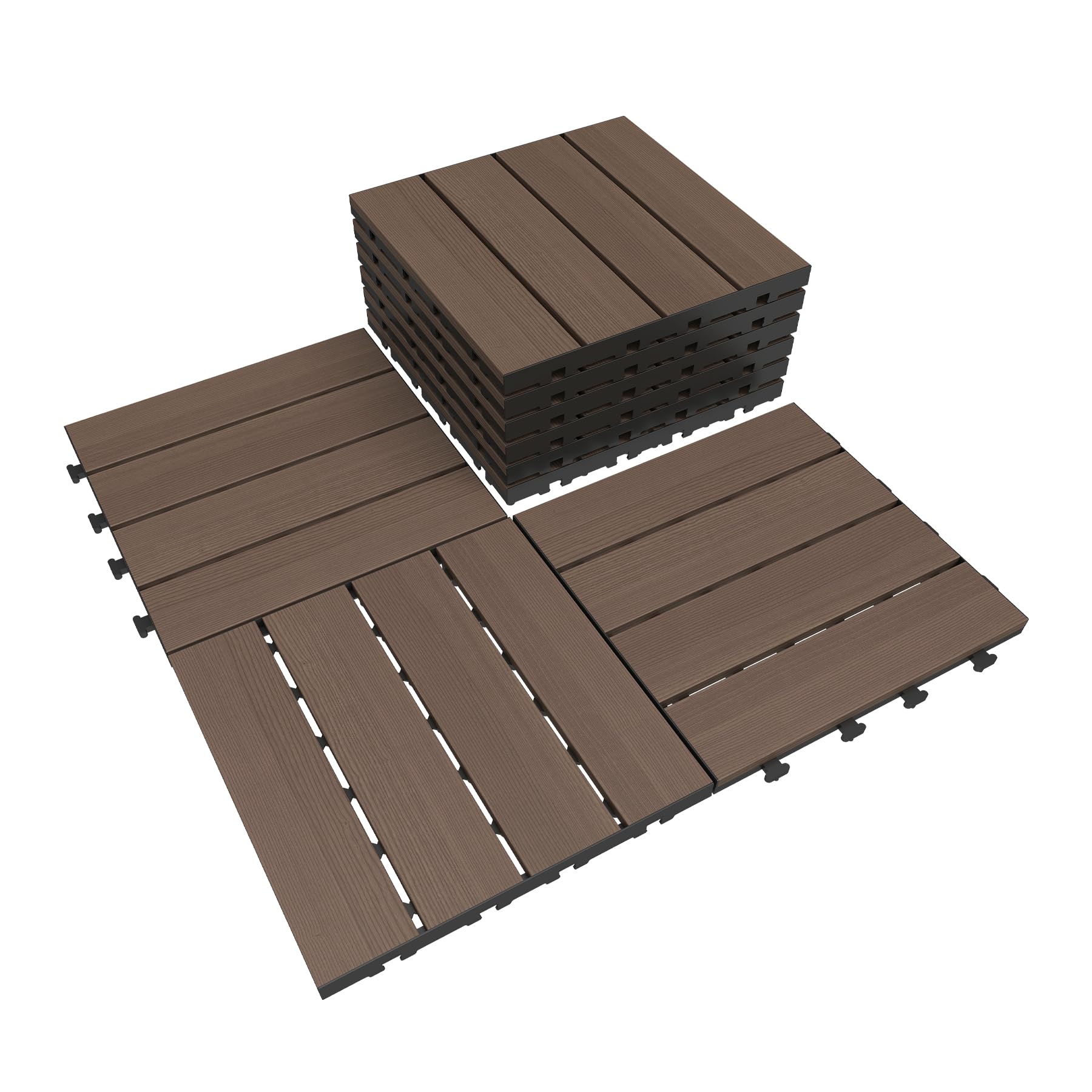 9 Pcs Interlocking Deck Tiles, 12 X 12 HDPE Outdoor Flooring, Patio Flooring Outdoor Waterproof, Deck Tiles Outdoor Waterproof For Deck Garden Poolside, All Weather Use -Dark Brown