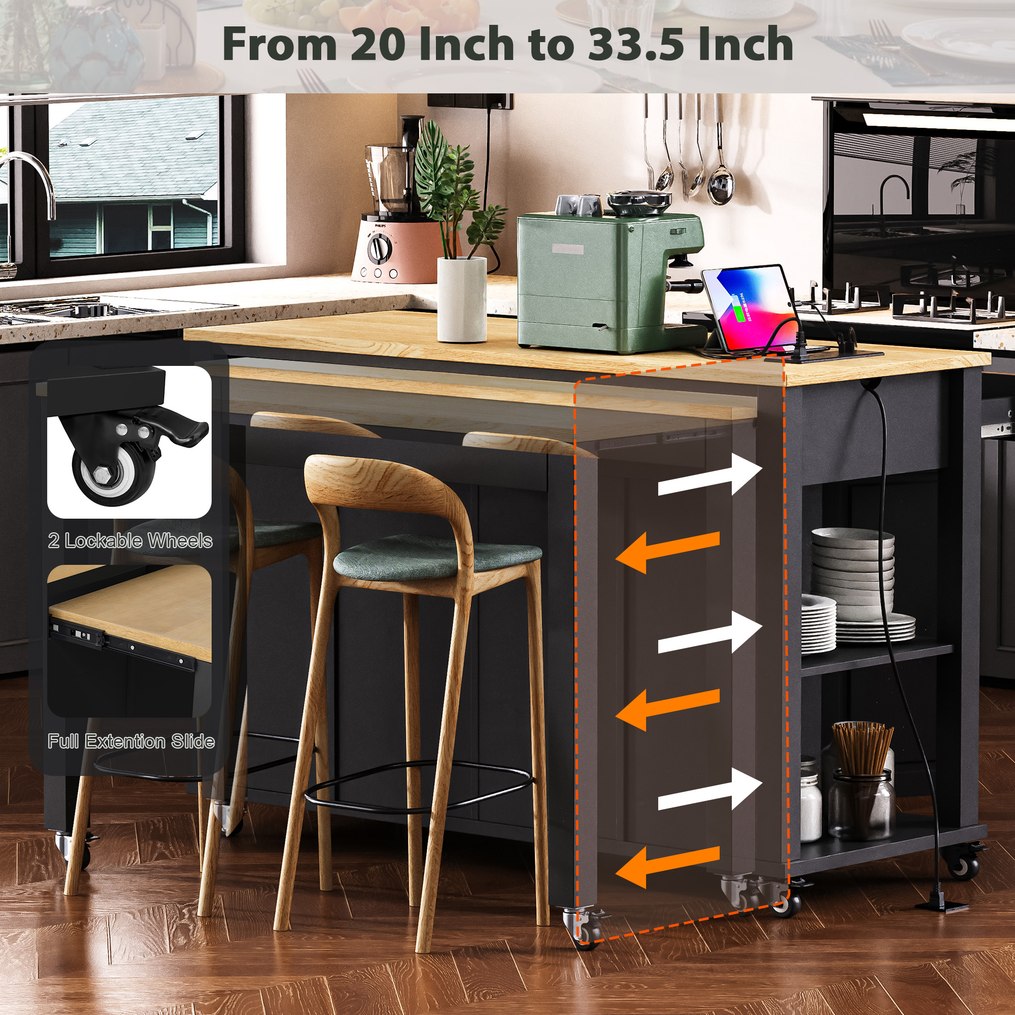 Kitchen Island with Extendable Dining Table, picture 4 of 5