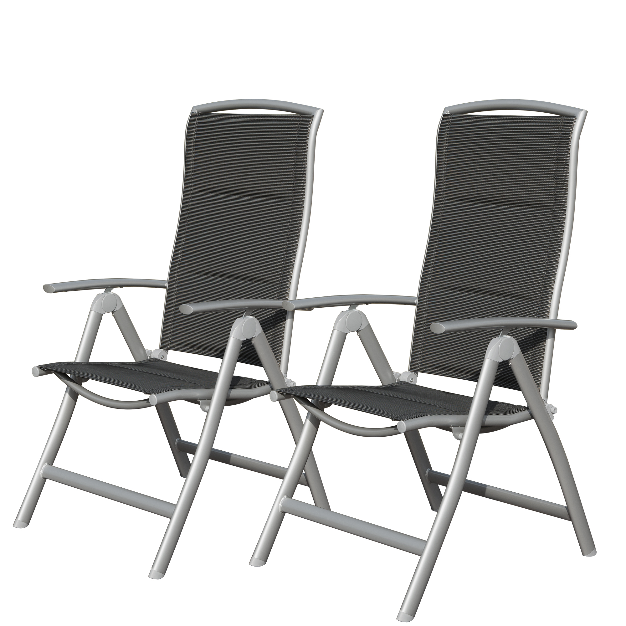 Patio Folding Chairs Set Of 2, Aluminium Frame Outdoor Reclining Patio Chairs For Garden Camping Poolside Beach Deck, Adjustable High Back Lawn Chairs With Soft Cotton-Padded Seat, Dark Gray