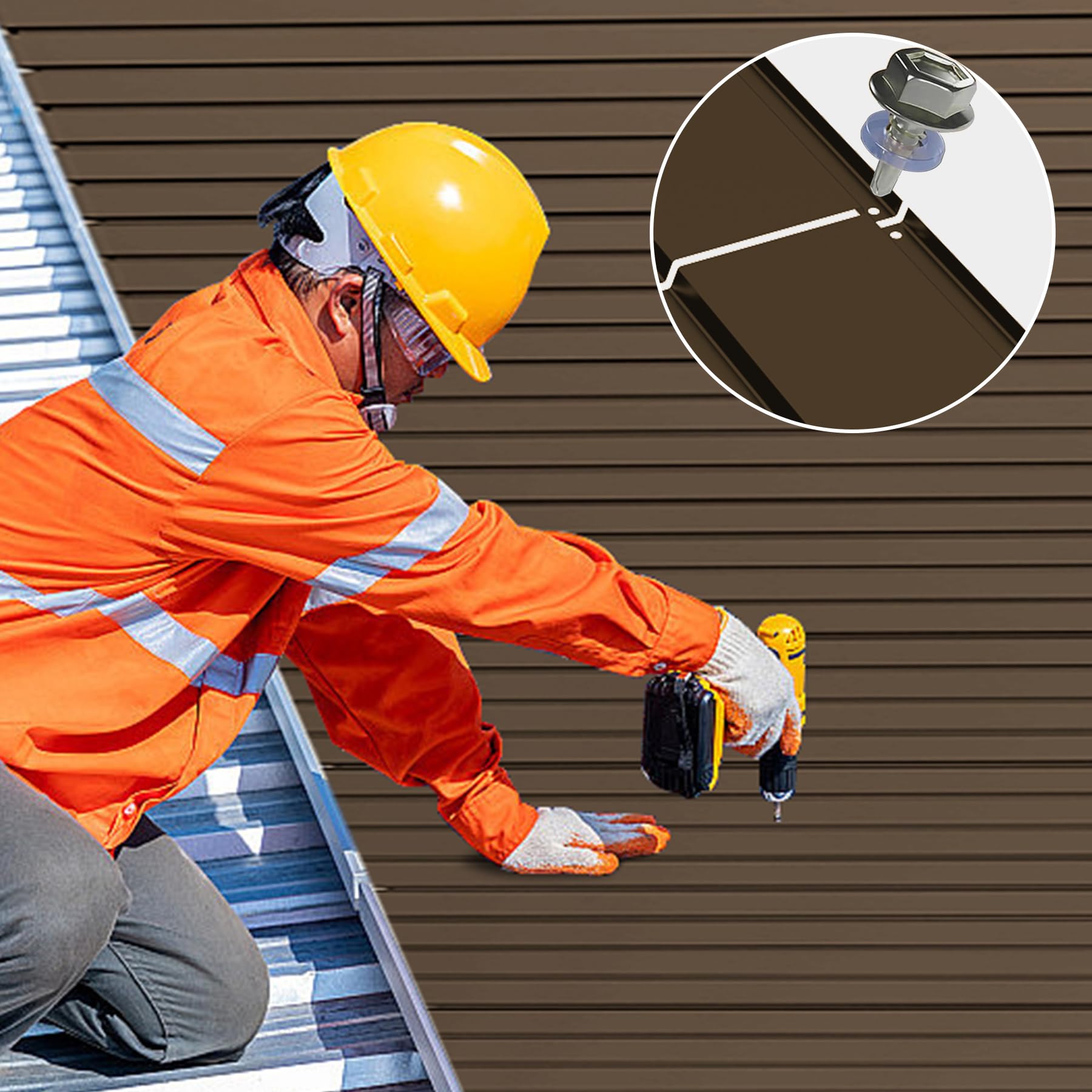 20 PCS Metal Roofing Panels, Galvanized Steel Corrugated Roof Panels Waterproof Heavy Duty Metal Siding Panels With Screws For Pergola Gazebo Garage Sheds Mobile Home   Brown detail