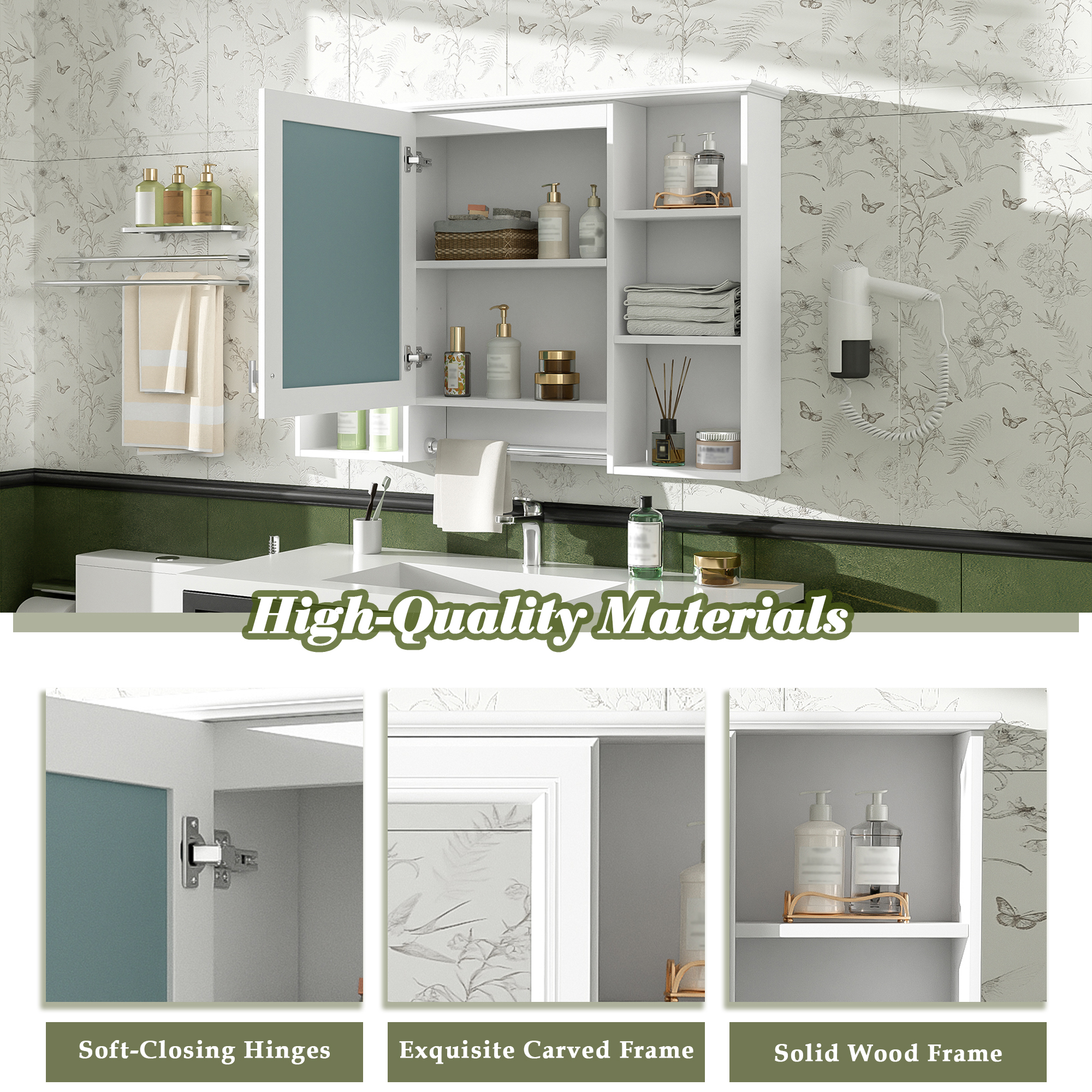 3-in-1 Bathroom Mirror Cabinet, 42 Inch Wall Mounted Medicine Cabinet With Adjustable Shelf & Soft Close Door, High-Define Mirror With Storage For Bathroom Vanity — foto 5
