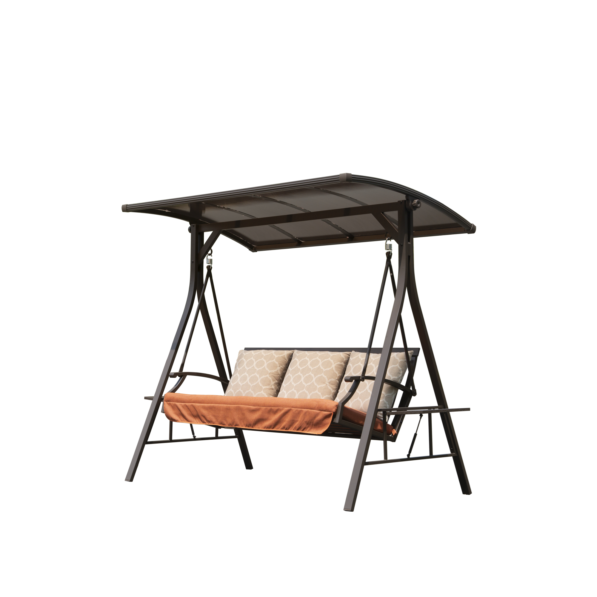 Patio Porch Swing 3 Person Adjustable Canopy Deluxe Hammock Swing Glider With 3 Cushions For Outdoor Garden, Balcony