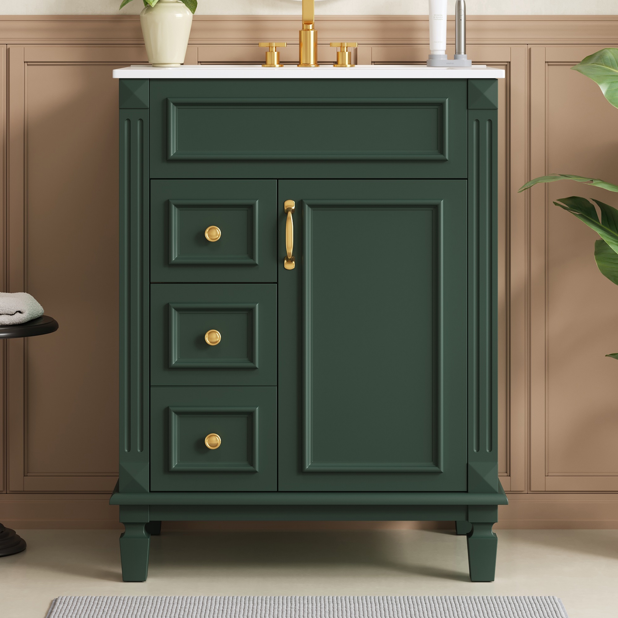24 Bathroom Vanity With Ceramic Sink, Small Bathroom Sink Cabinet, Modern Cabinet With 2 Drawers And Adjustable Shelf