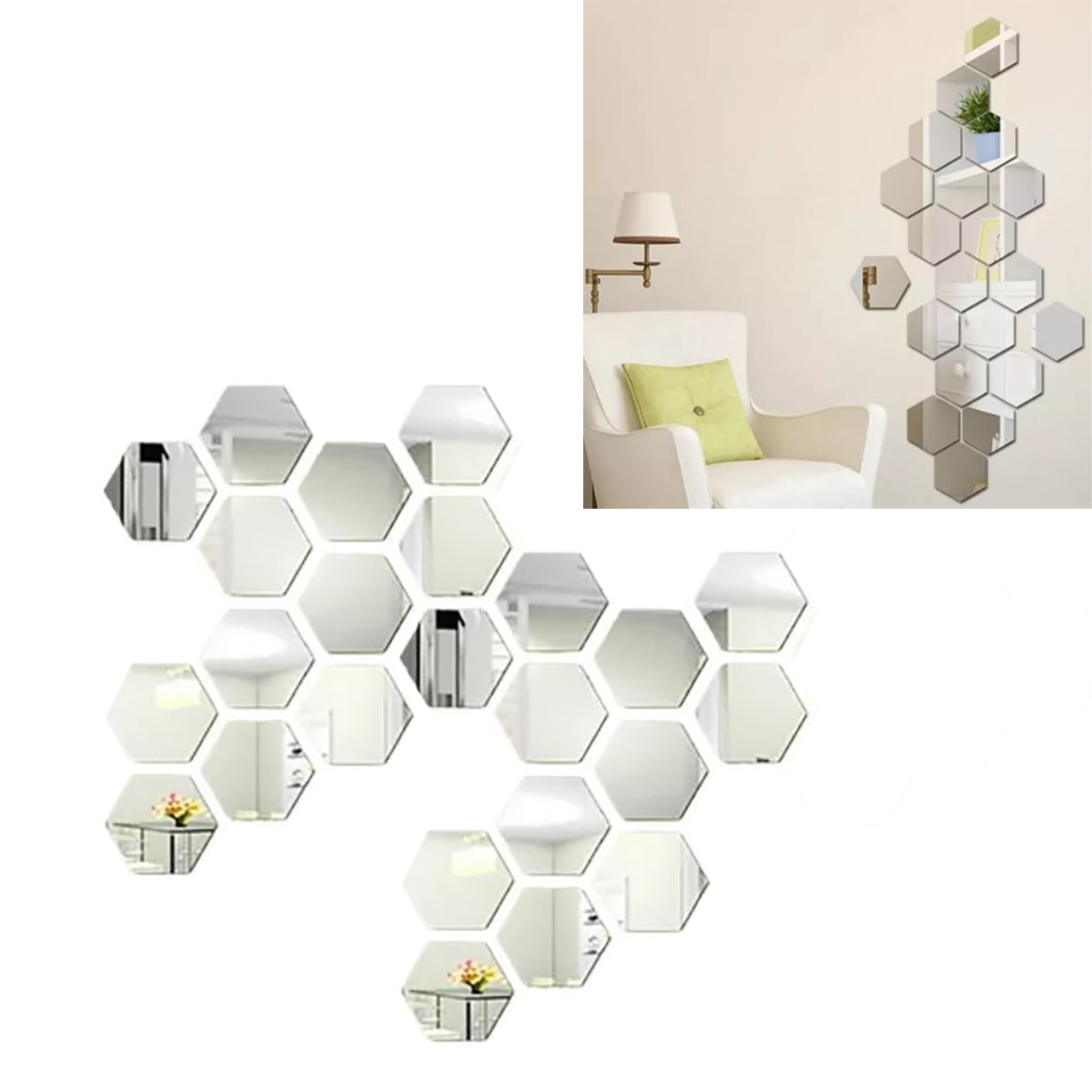 24PCS Hexagon Mirror Wall Stickers Acrylic Sticker Decoration For Home Living Room Bedroom Decor — foto 2
