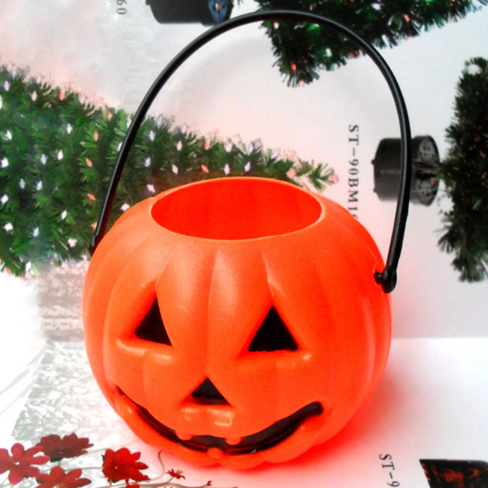 Pumpkin Candy Bucket Portable Plastic Pumpkin Bucket With Handle For Festival Party L