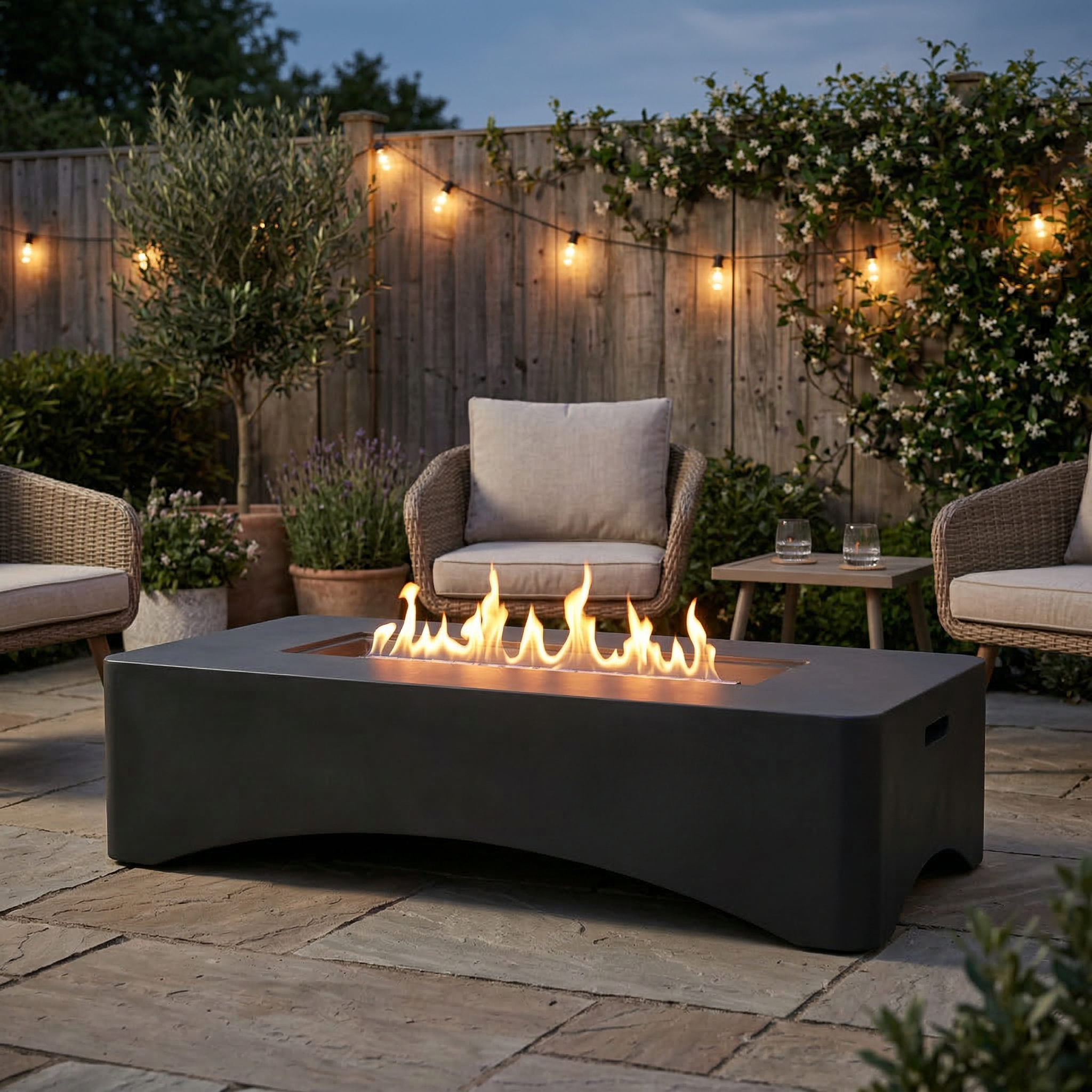 56 Propane Fire Pit Table,Rectangular Outdoor Gas Fire Pit 50,000 BTU,Modern Minimalist Fire Table For Patio Backyard Deck,Concrete Firepit With Waterproof Cover,Lava Rocks &Tank Seat -Dark Grey